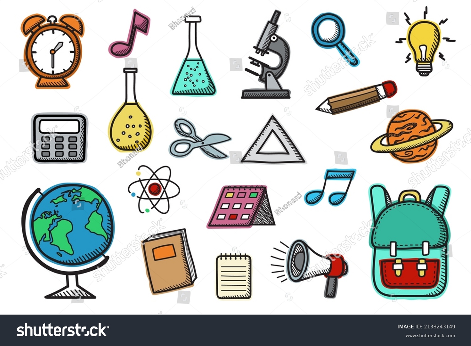 Set Hand Drawn School Equipment Cartoon Stock Vector (Royalty Free ...