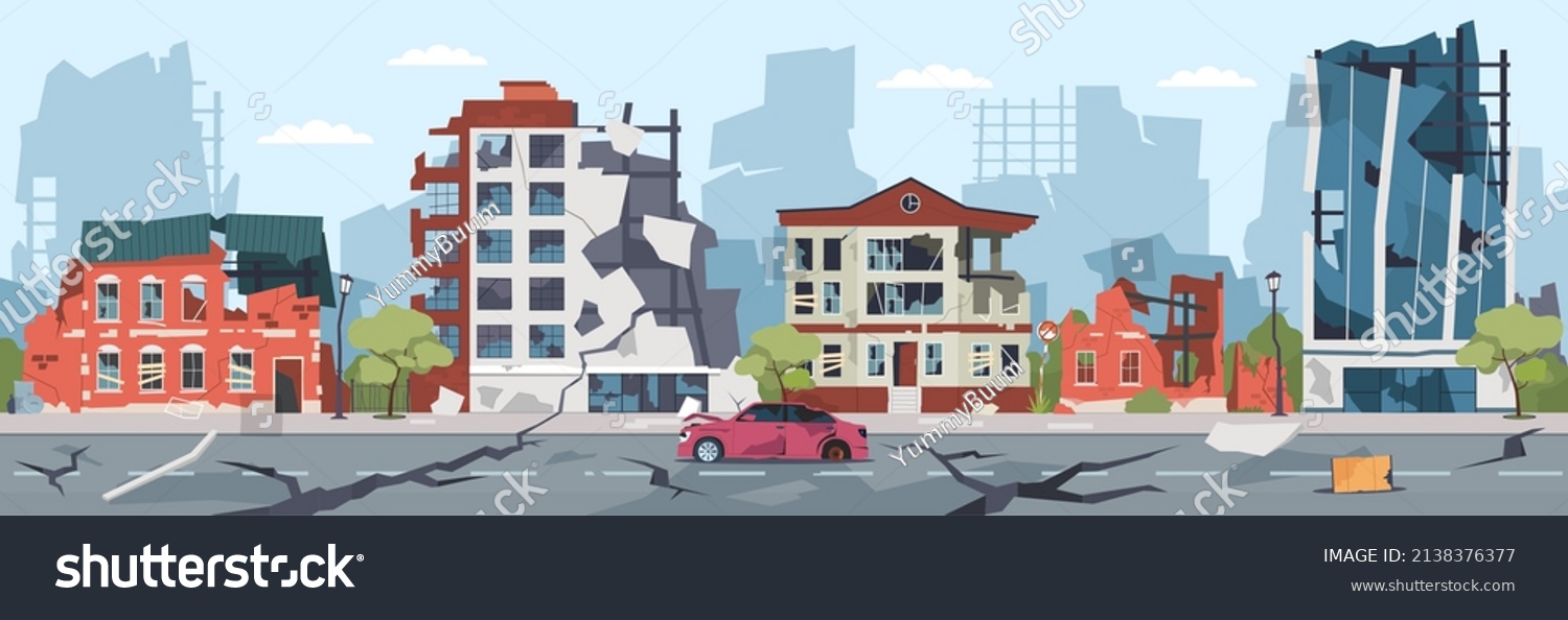 Natural Disaster City Illustration Earthquake Destruction Stock Vector ...