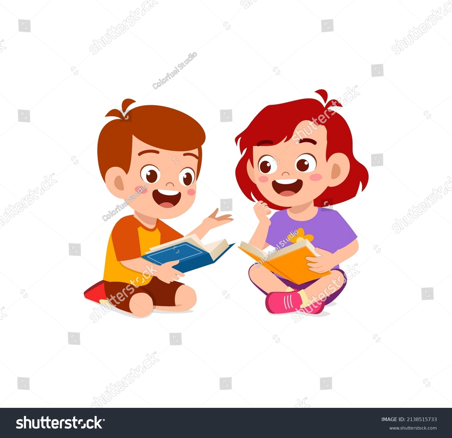 Little Boy Girl Read Book Together Stock Vector (Royalty Free ...