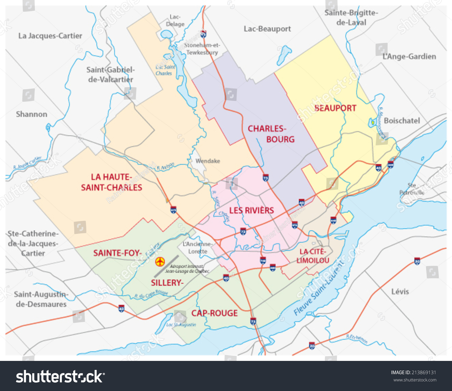 Quebec City Road Administrative Map Stock Vector (Royalty Free ...