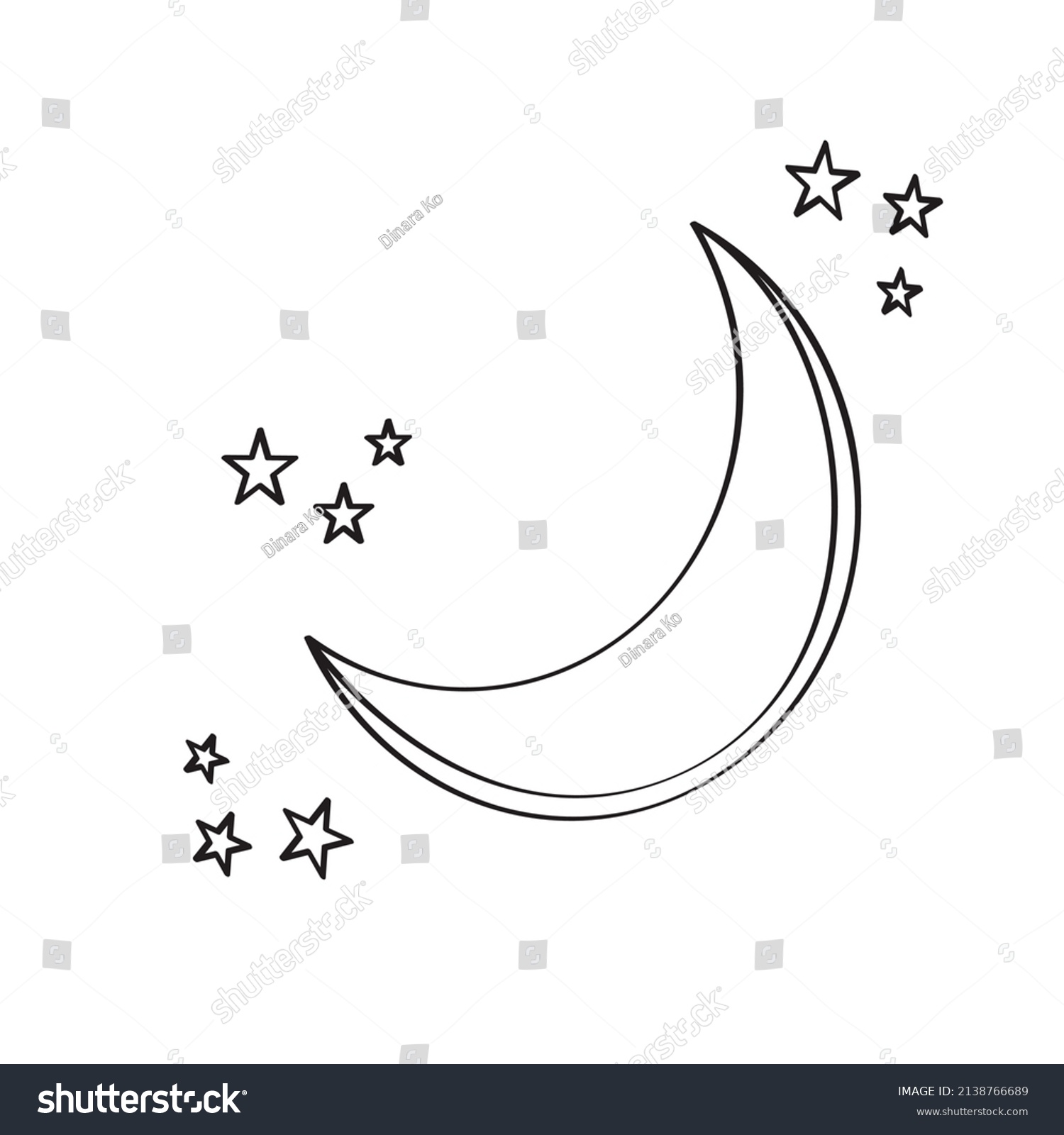 Illustration Moon Line Art Stock Vector (Royalty Free) 2138766689 ...