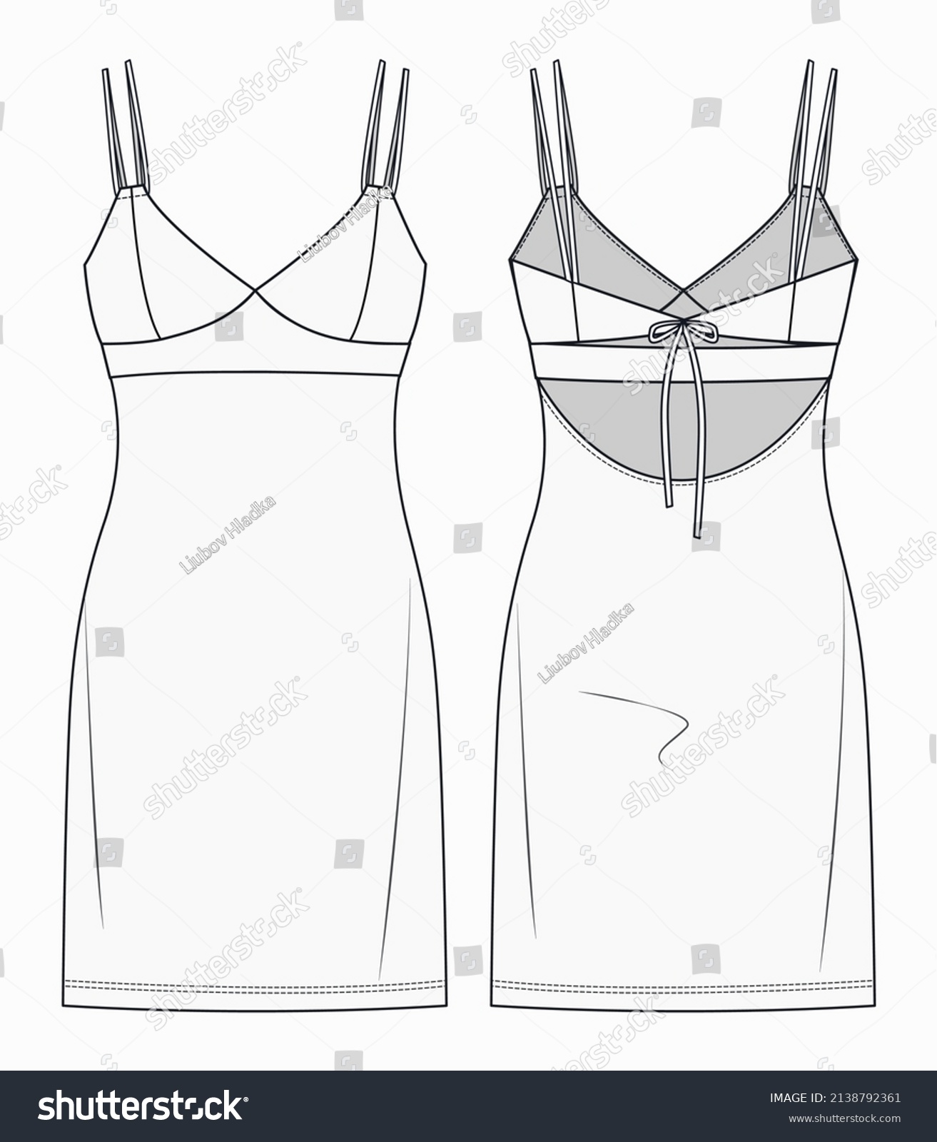 Women Bustier Mini Dress Flat Sketch Stock Vector (Royalty Free ...