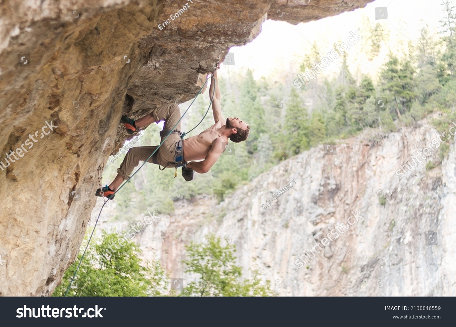 Muscular Shirtless Rock Climber Chalking Stock Photo Shutterstock