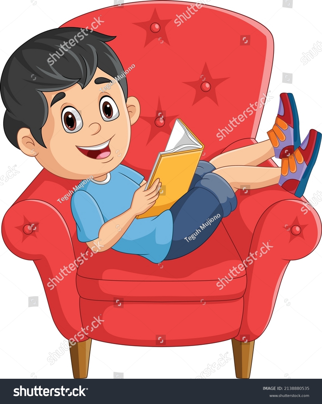 Cartoon Little Boy Reading Book On Stock Vector (Royalty Free ...