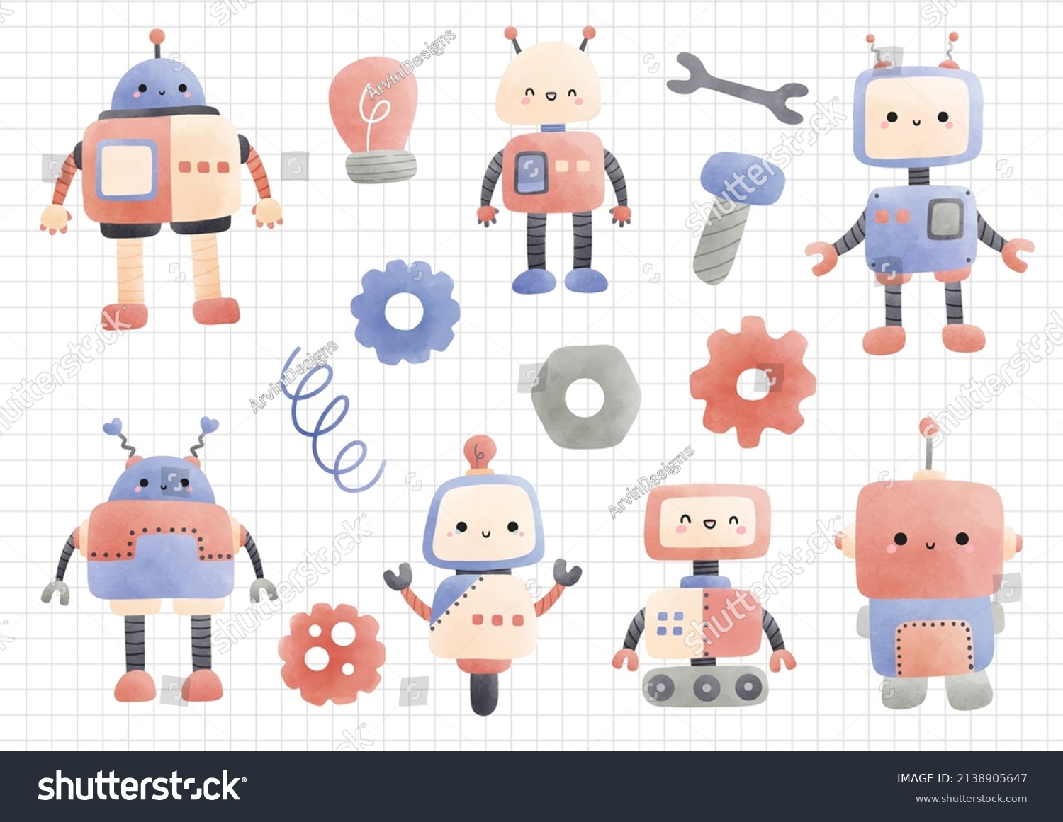 Robot Sticker Sheet Scrapbook Stock Vector (Royalty Free) 2138905647 ...