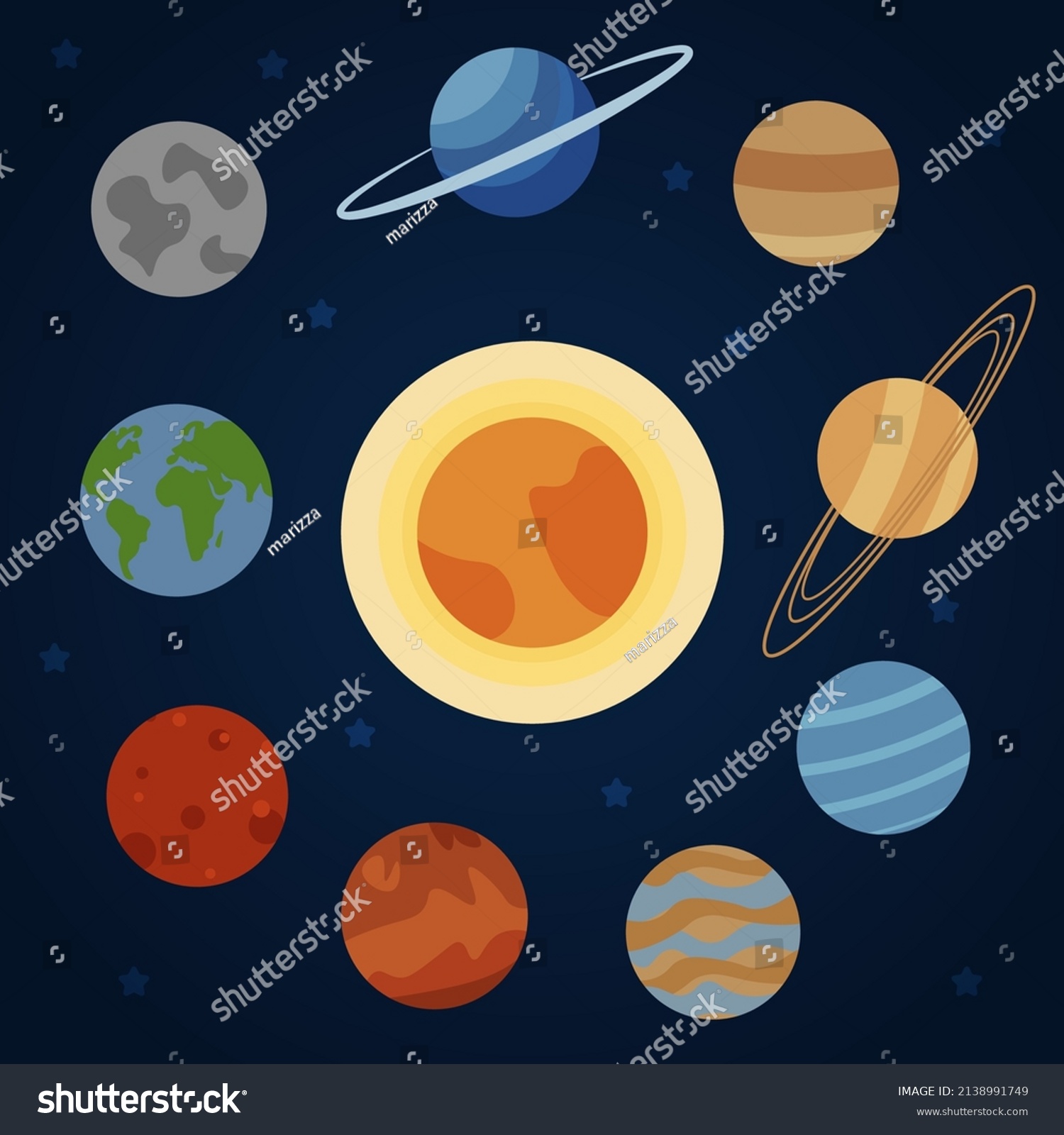 Vector Set Planets Stars On Blue Stock Vector (royalty Free) 2138991749 