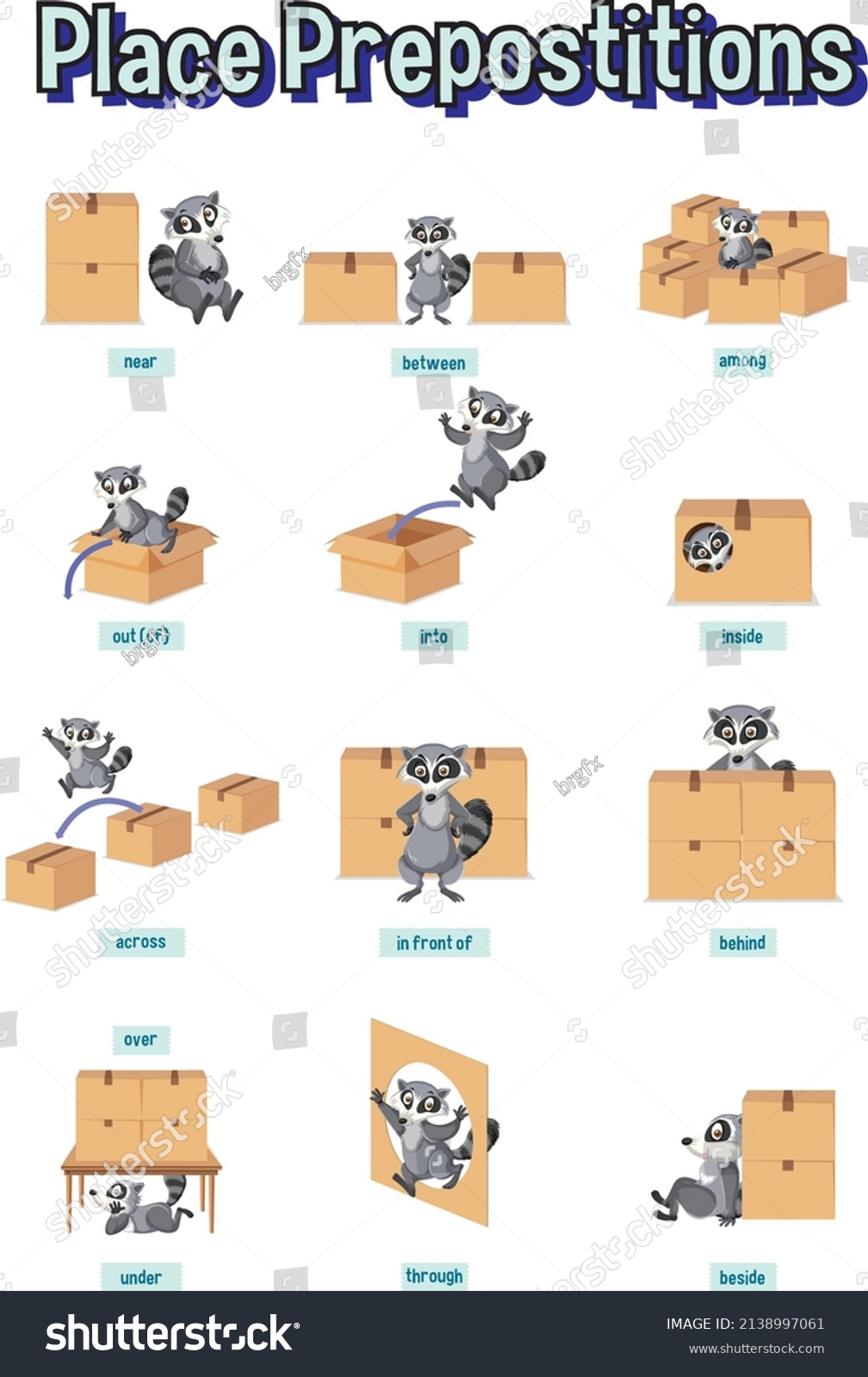 Preposition Wordcard Raccoon Box Illustration Stock Vector Royalty Free 2138997061 Shutterstock