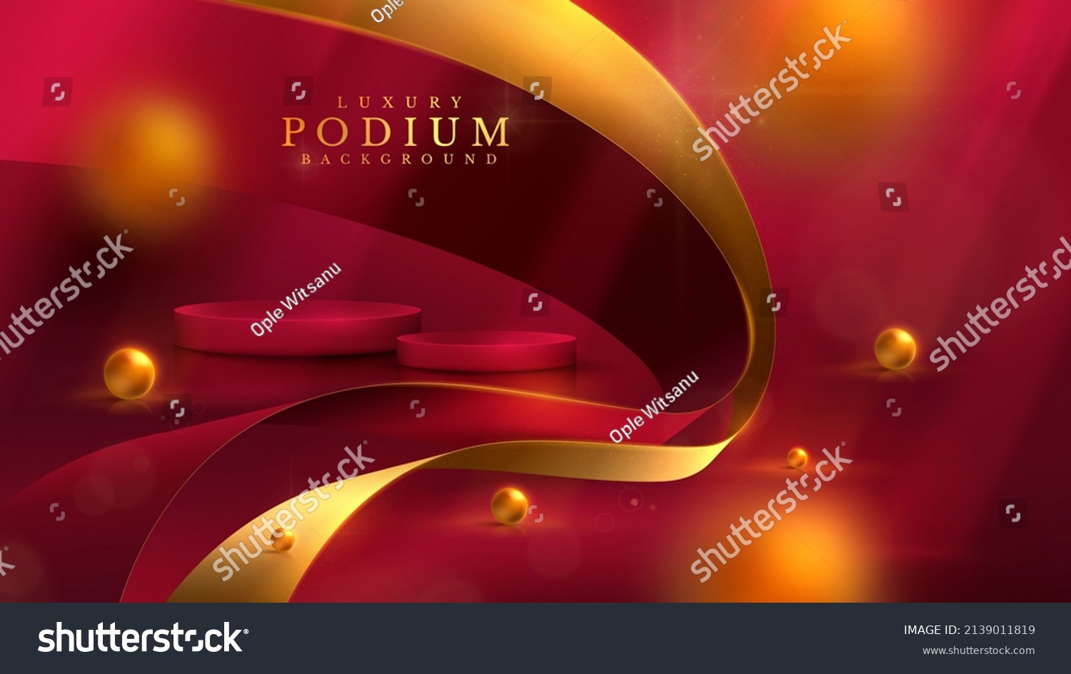 Red Product Display Podium Golden Ribbon Stock Vector (Royalty Free ...