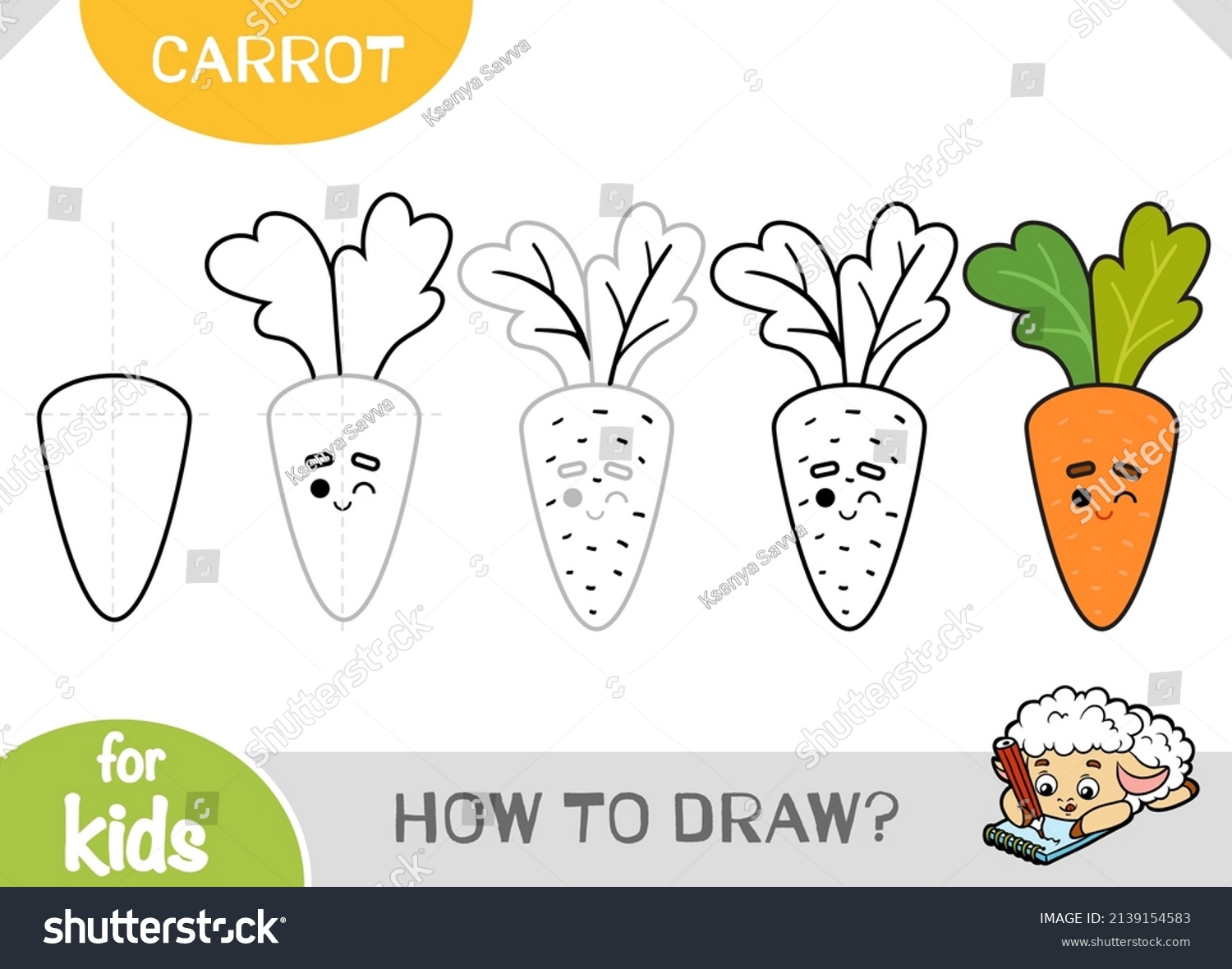 How Draw Carrot Children Step By เวกเตอร์สต็อก (ปลอดค่าลิขสิทธิ์
