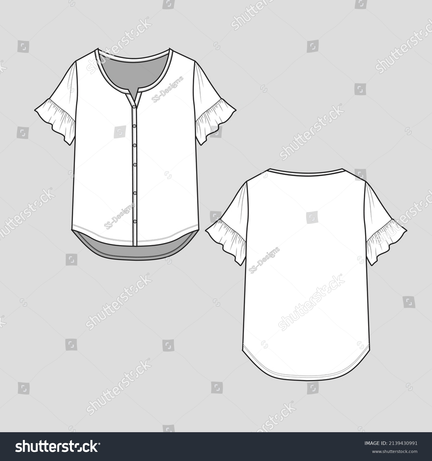 Womens Ruffle Sleeve Henley Top High Stock Vector (Royalty Free ...