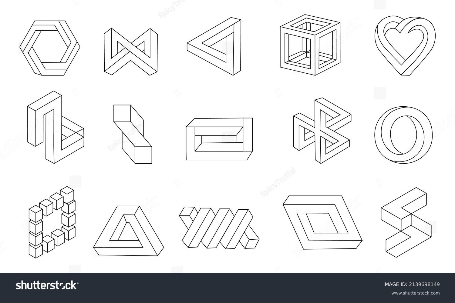 Line Impossible Shapes Optical Illusion Collection Stock Vector ...