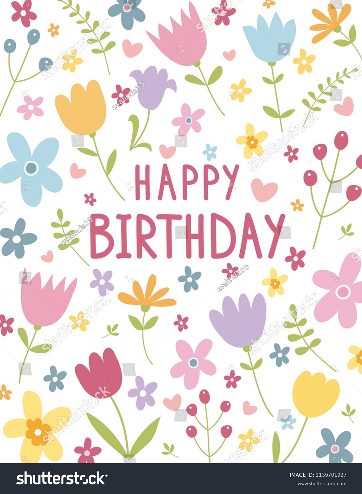 Happy Birthday Greeting Card Flowers Stock Illustration 2139701927 ...