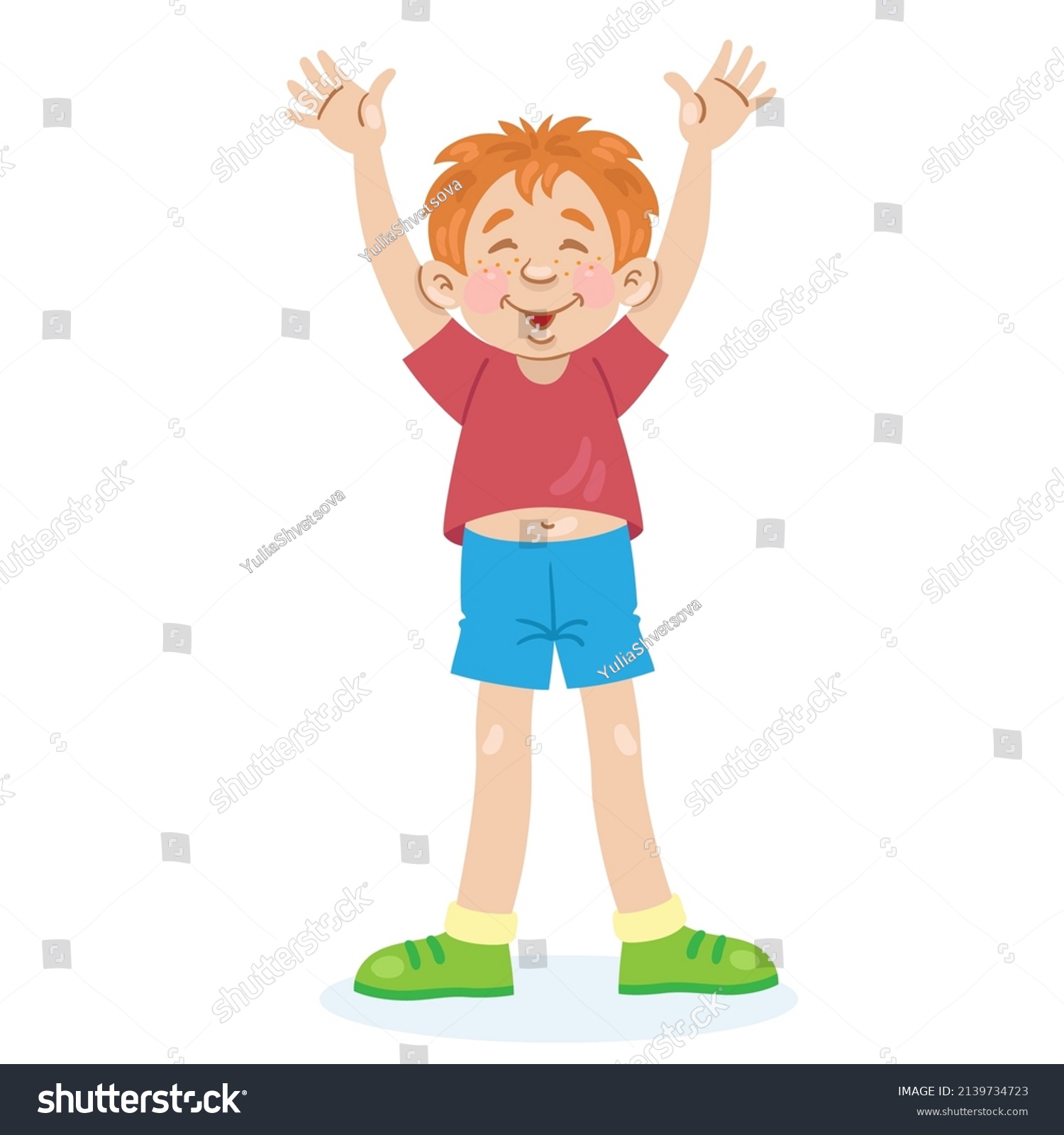 Little Funny Boy Stands His Hands Stock Vector (Royalty Free ...