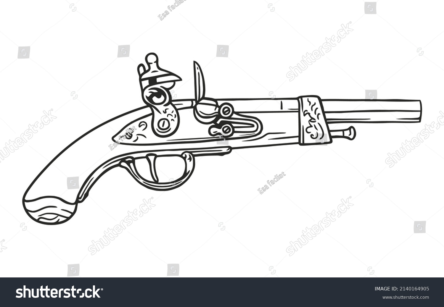 Antique Percussion Pirate Pistol Carved Wood Stock Vector (Royalty Free ...