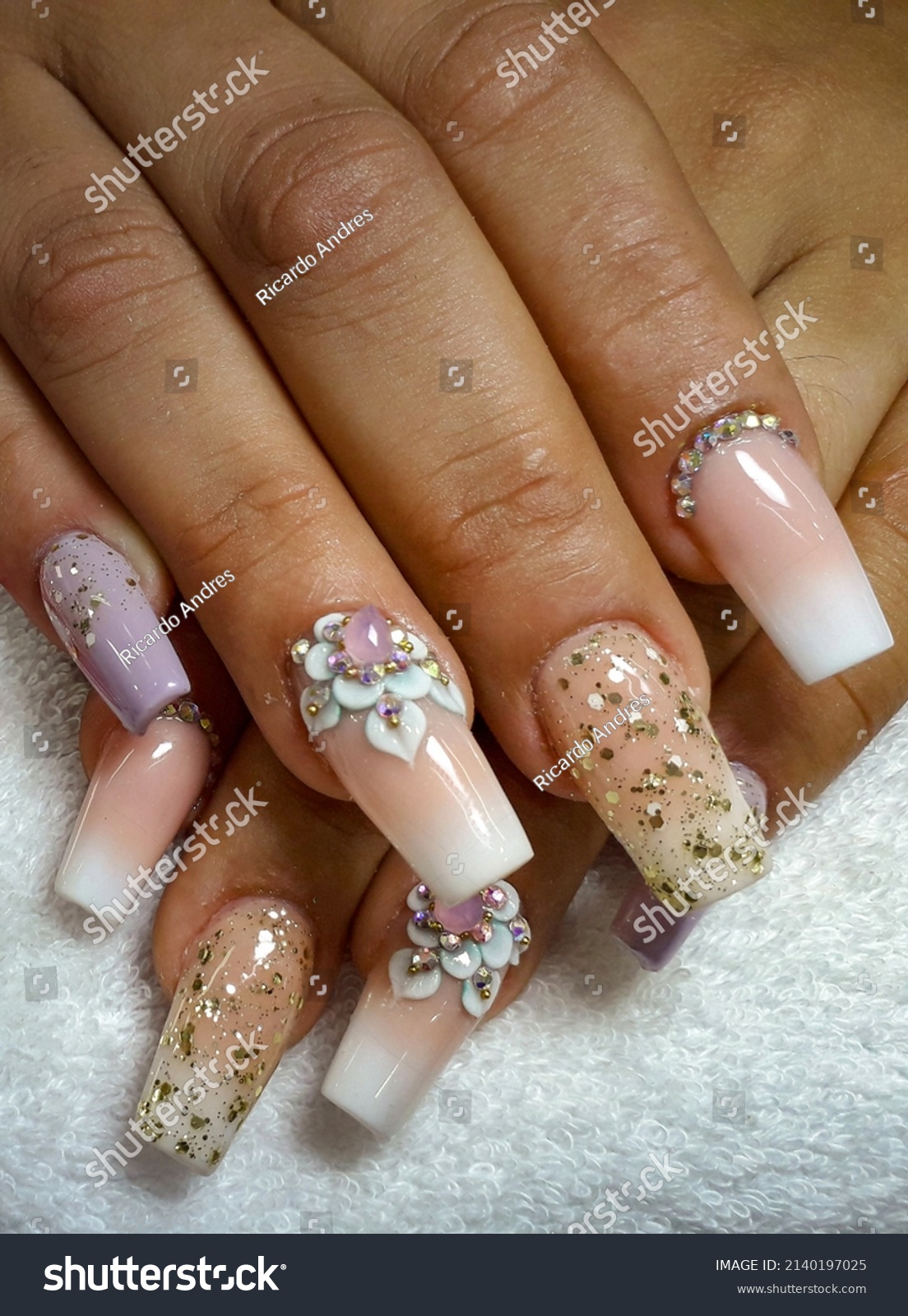 pink acrylic nails with rhinestones