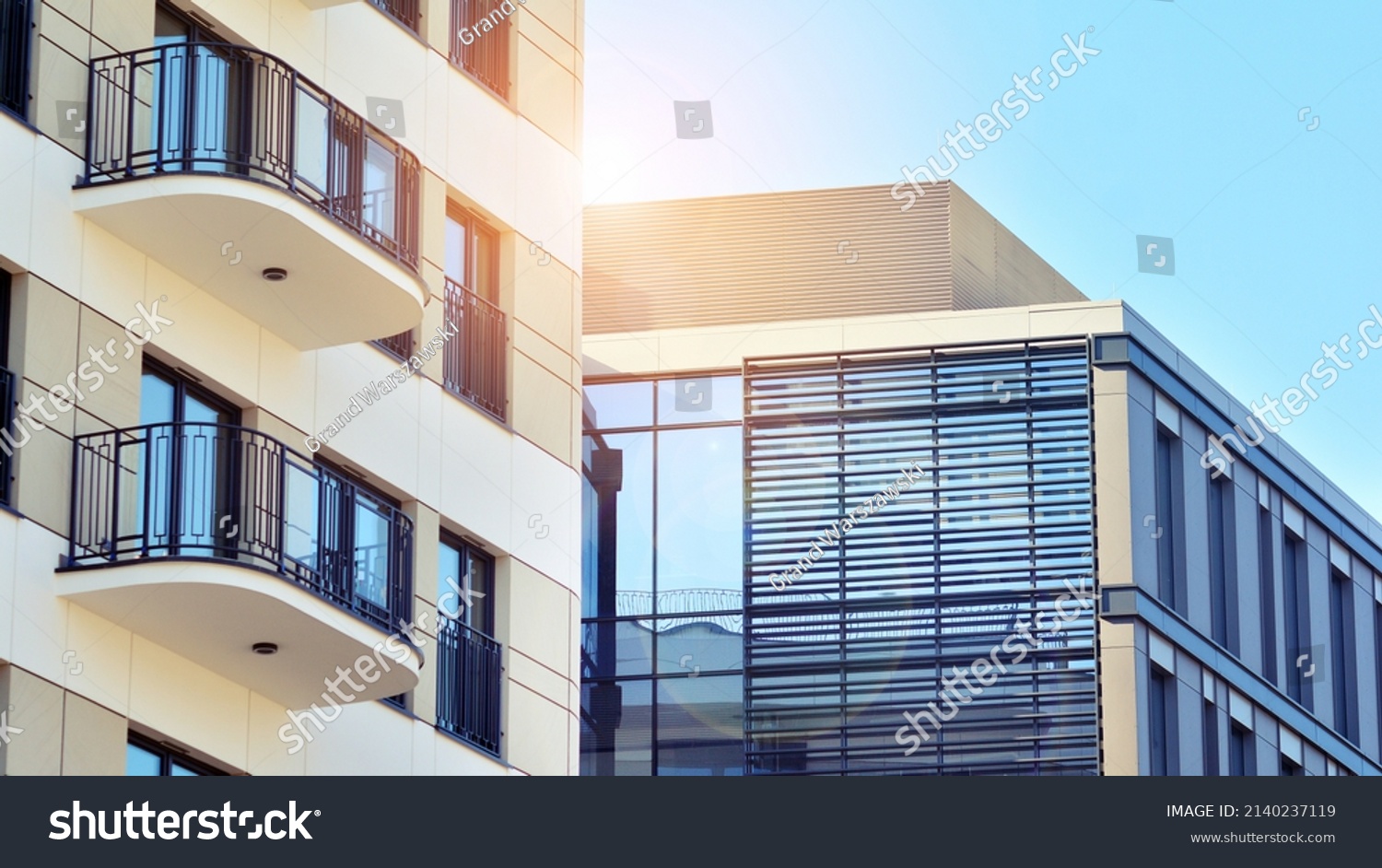 Residential Building Adjacent Office Building Modern Stock Photo ...