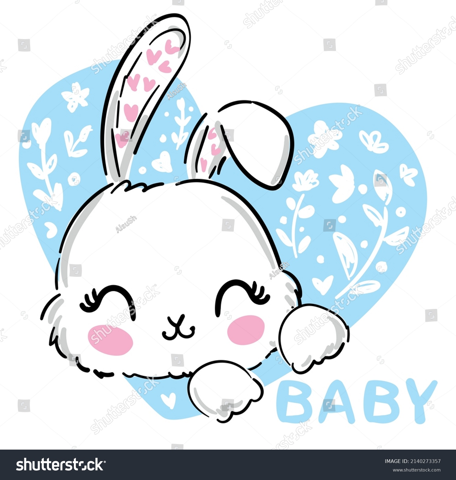 Hand Drawn Cute Bunny Heart Little Stock Vector (royalty Free 