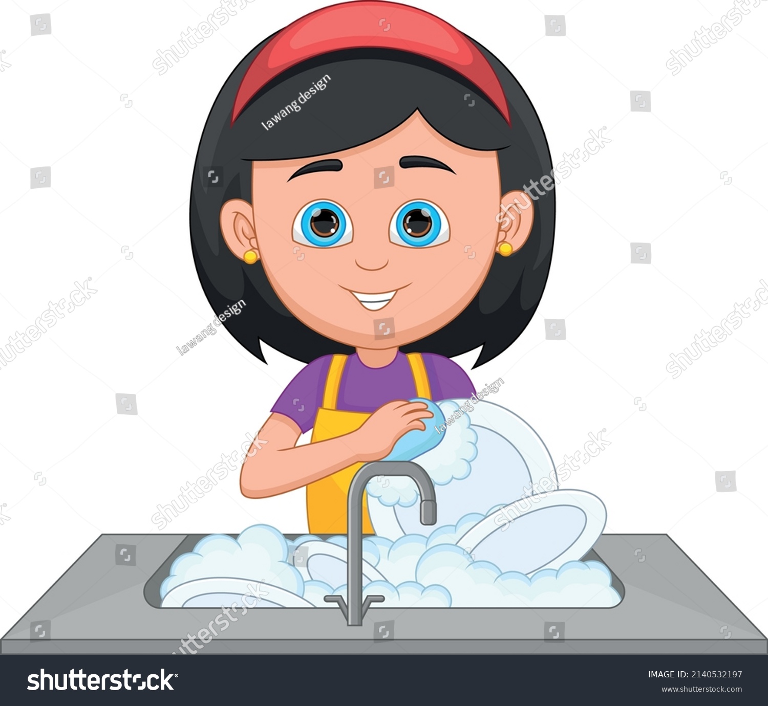 Little Girl Washing Dishes On White Stock Vector (Royalty Free ...