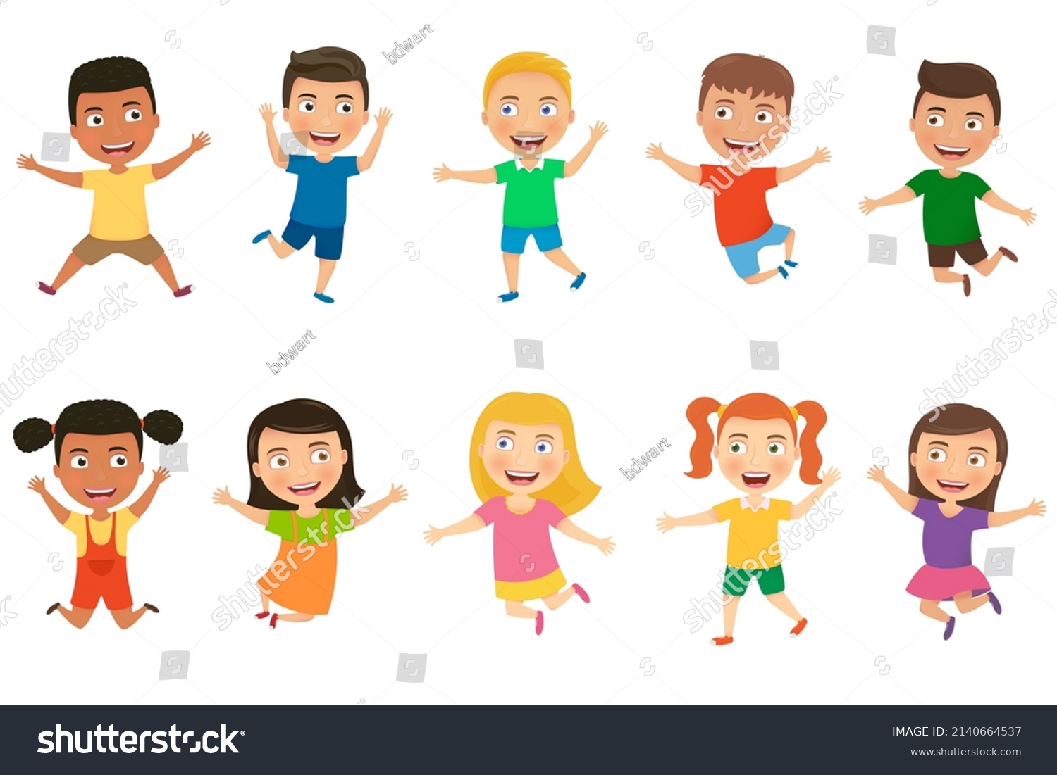 Children Jumping Background Happy Kids Playing Stock Vector (Royalty ...