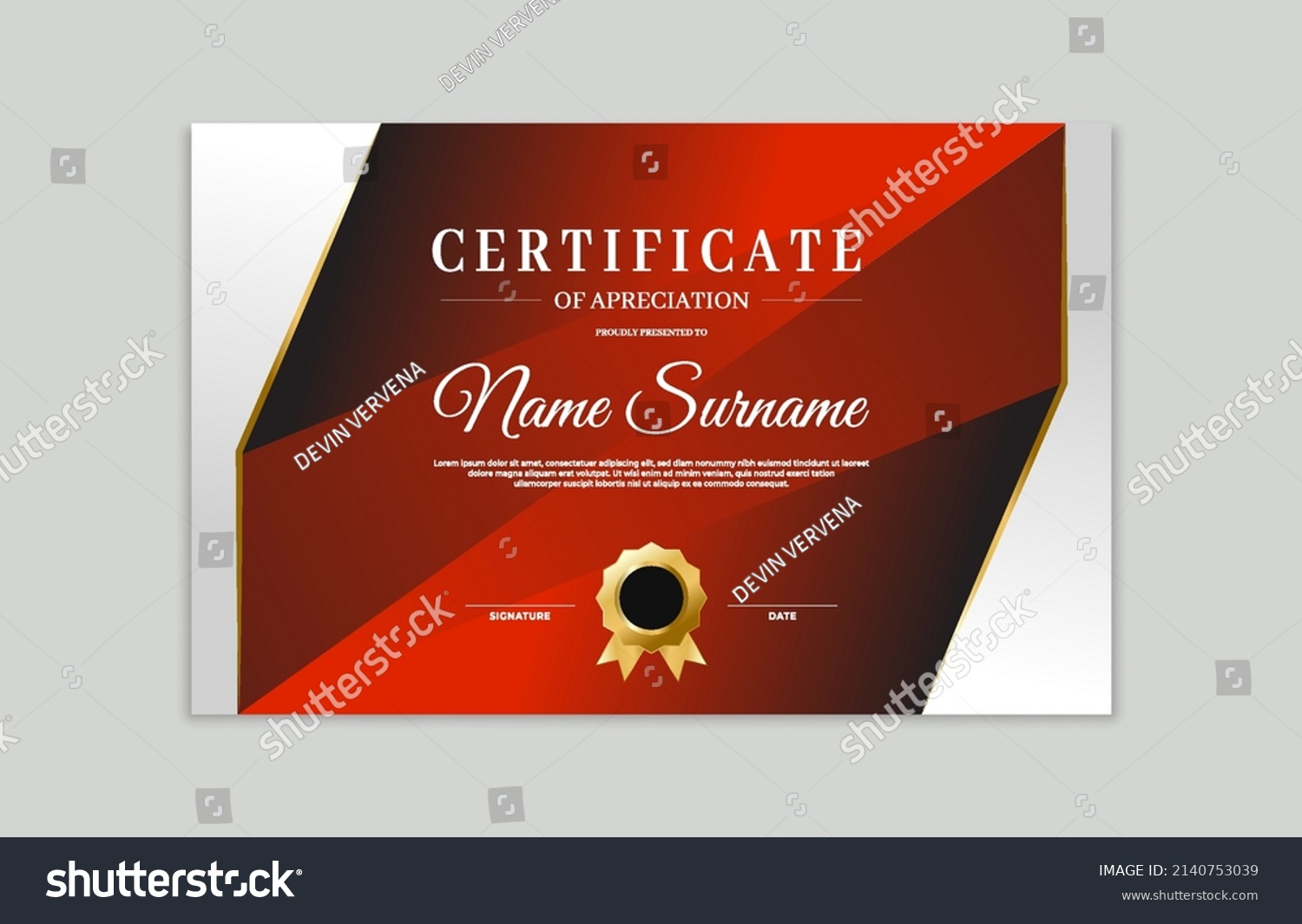 Red Gold Certificate Border Template Appreciation Stock Vector (Royalty ...