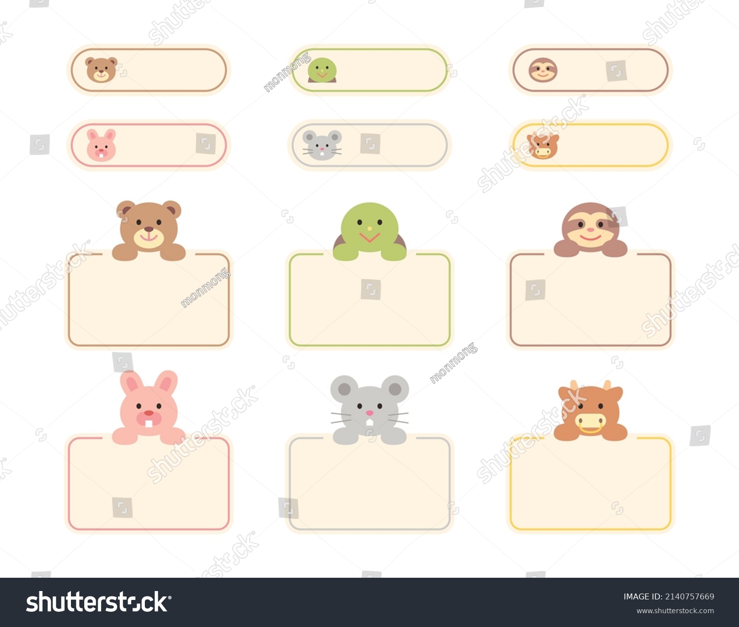 Cute Animal Name Tag Bears Rabbits Stock Vector (Royalty Free ...