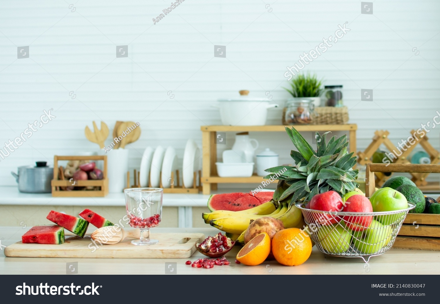 Stock Photo Background With Nobody Of Fruits Pineapple Banana Pomegranate Red And Green Apples For Good 2140830047 