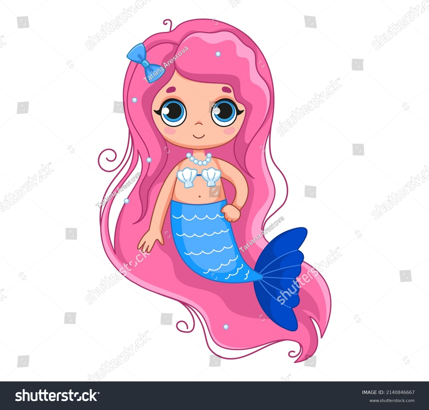 Cute Little Mermaid Pink Hair Blue Stock Vector Royalty Free 2140846667 Shutterstock 2575