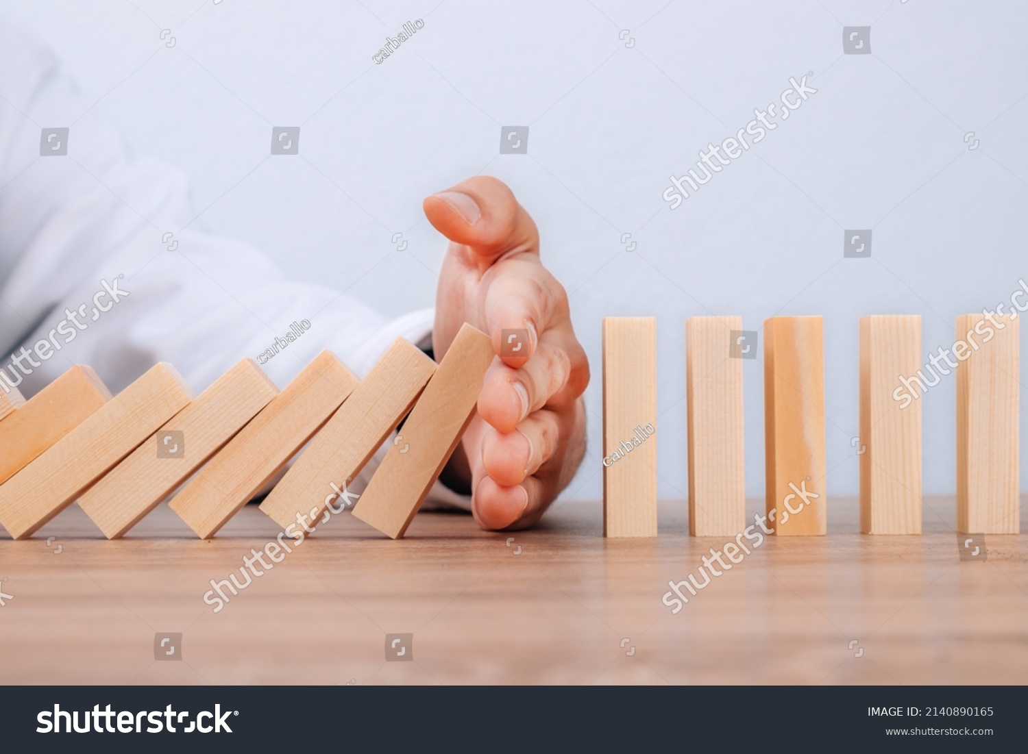 Hand Controlling Domino Effect Pollution Business Stock Photo ...