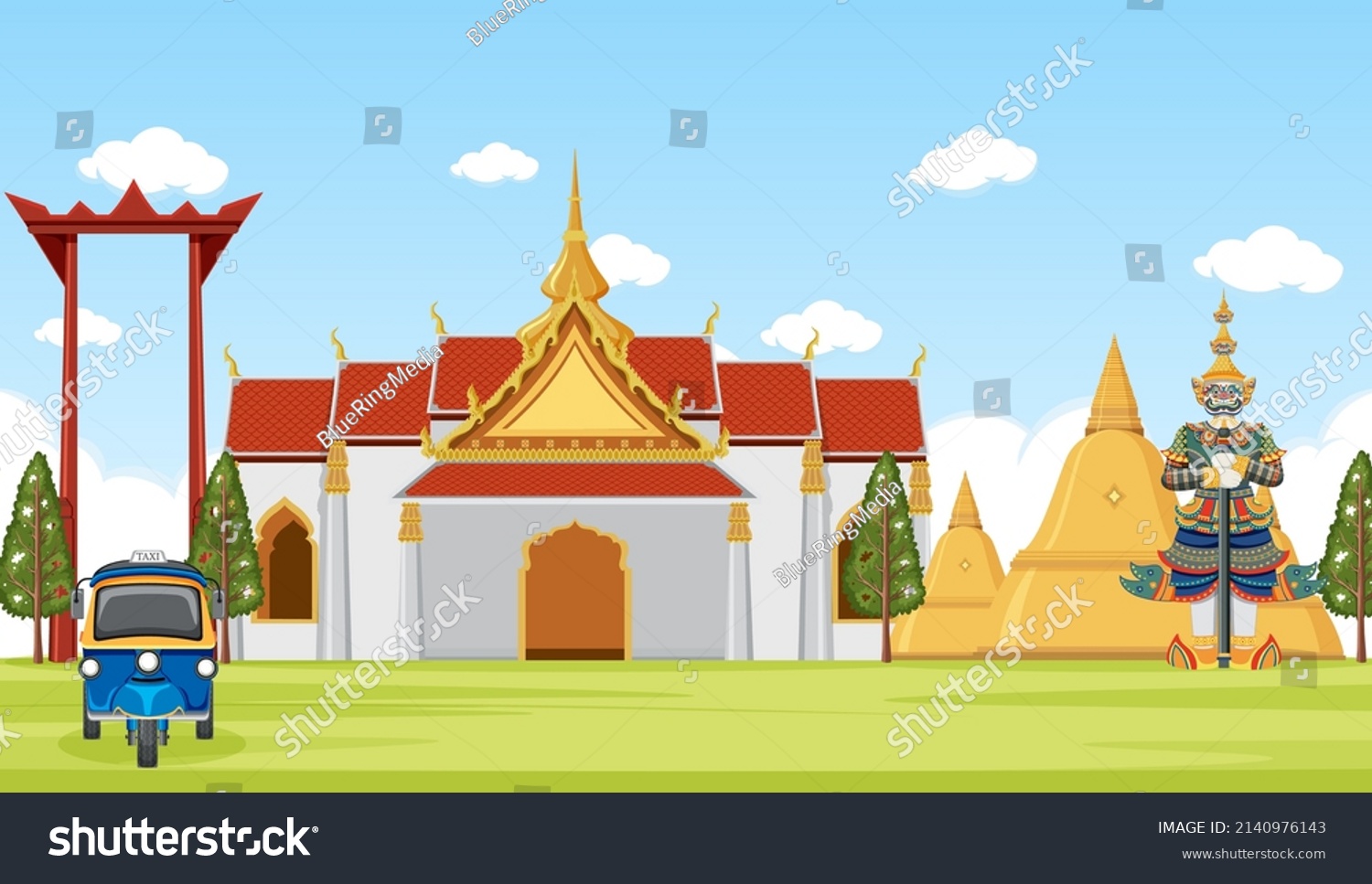 Thailand Iconic Tourism Attraction Background Illustration Stock Vector ...