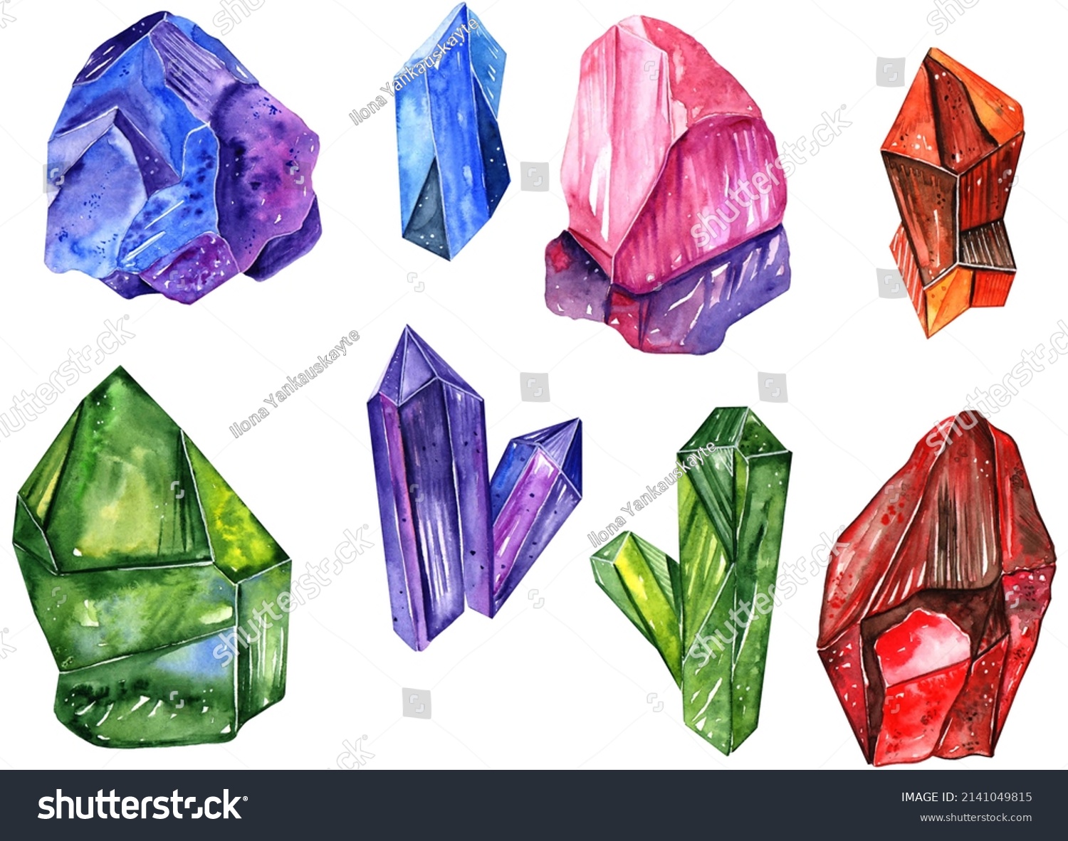 Hand Drawn Crystals Clipart Watercolor Illustration Stock Illustration ...