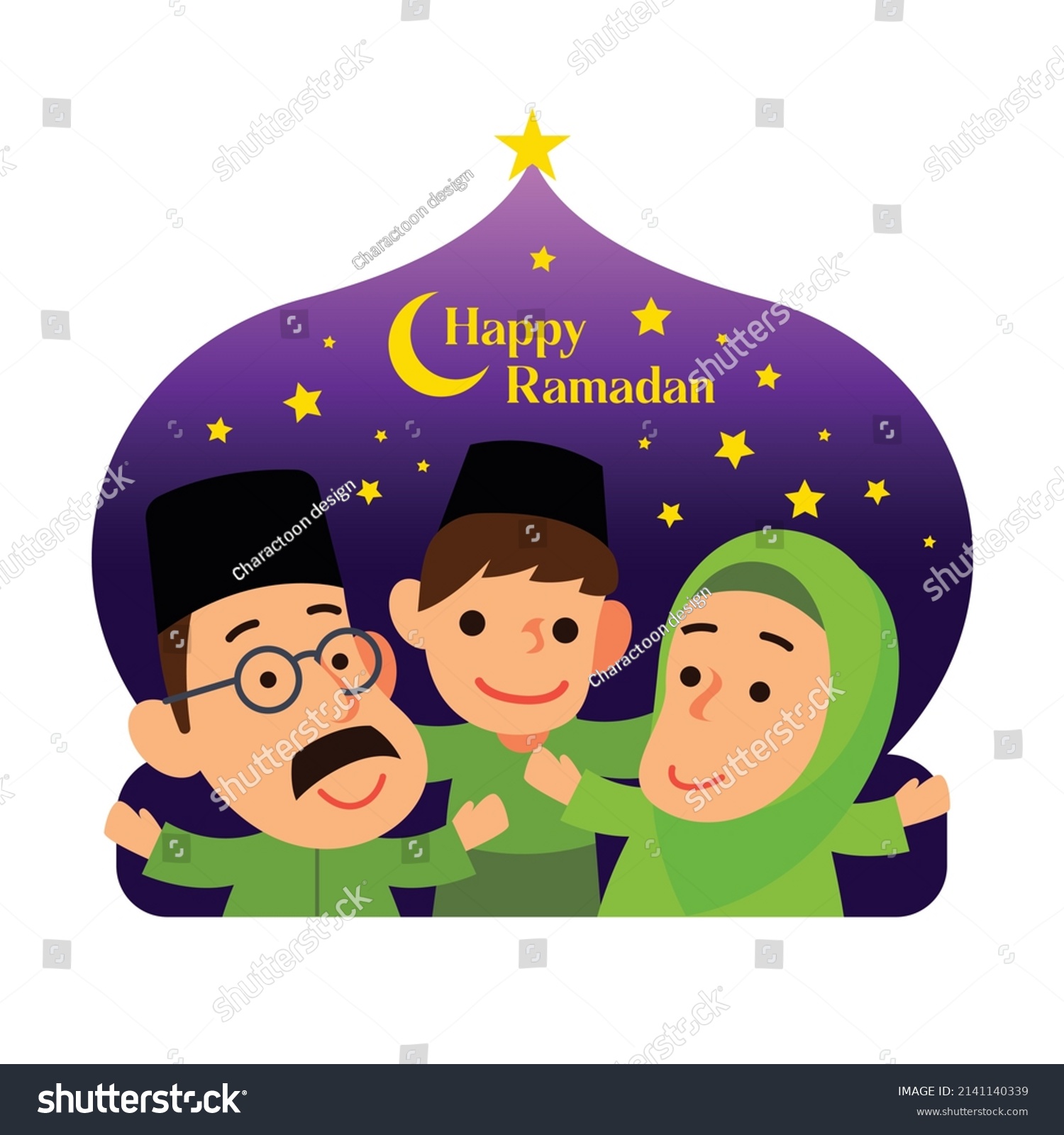 Cartoon Muslim Family Celebrates Ramadan On Stock Vector (Royalty Free ...