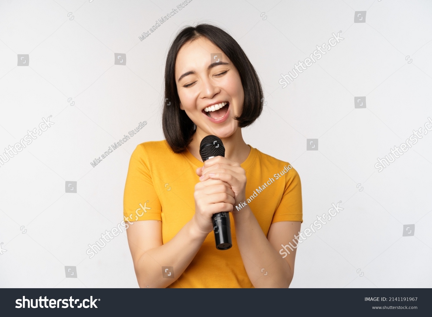 Happy Asian Girl Singing Having Fun Stock Photo 2141191967 | Shutterstock