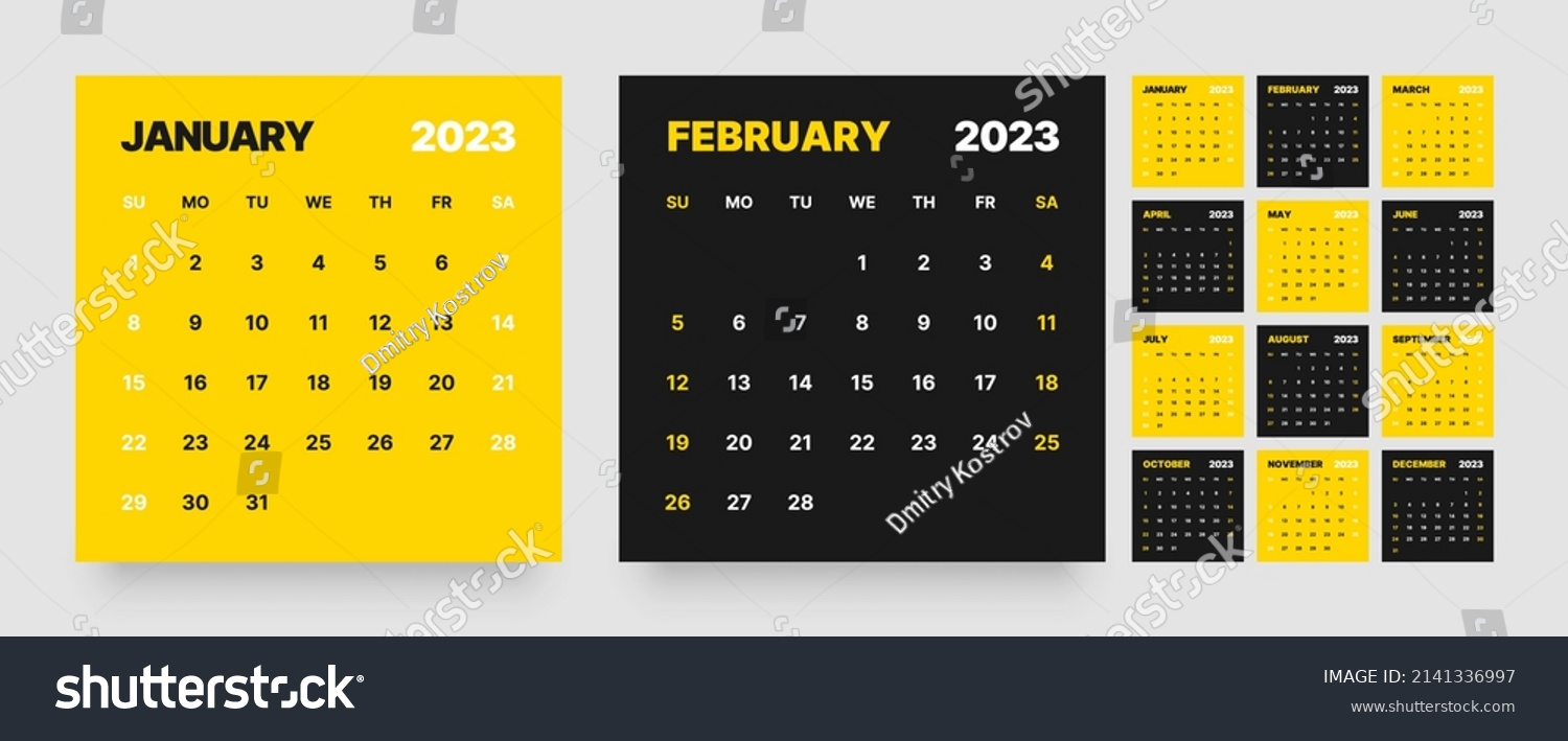 Monthly Calendar Template 2023 Year Desktop Stock Vector (Royalty Free ...