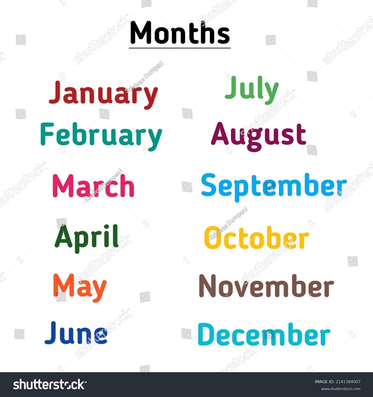 Months Names Year Children Learn Stock Illustration 2141384007 ...