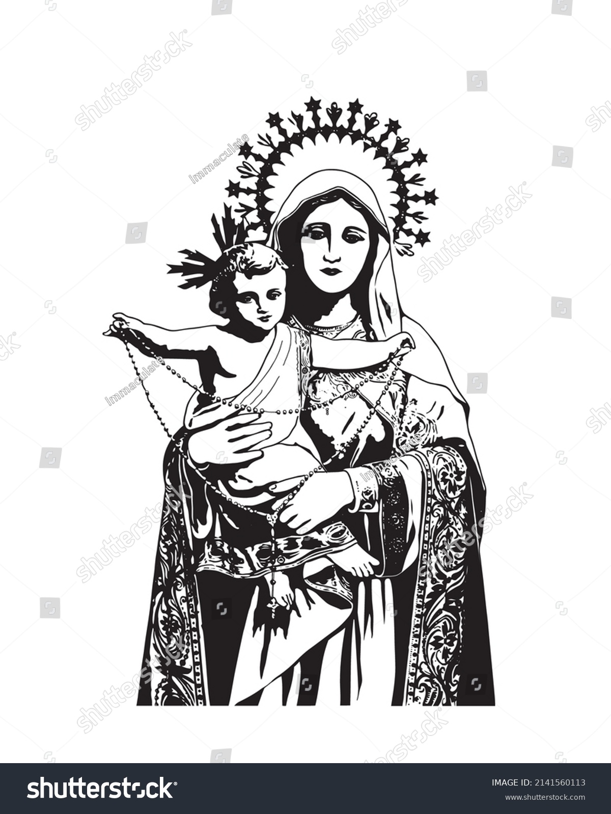 Our Lady Holy Rosary Illustration Virgin Stock Vector Royalty Free 2141560113 Shutterstock 