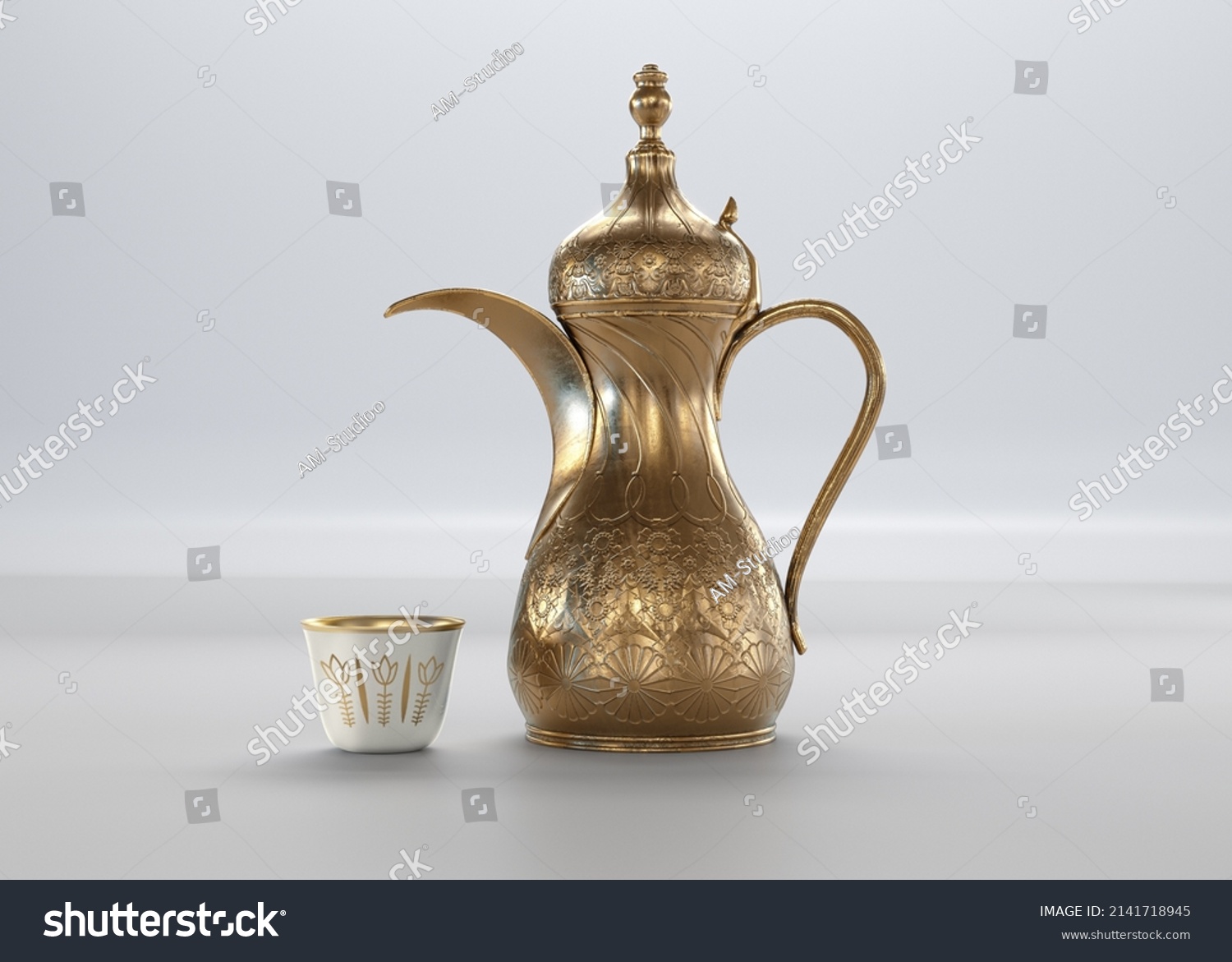 Dallah Arabic Coffee Traditional Set Ramadan Stock Photo 2141718945 ...