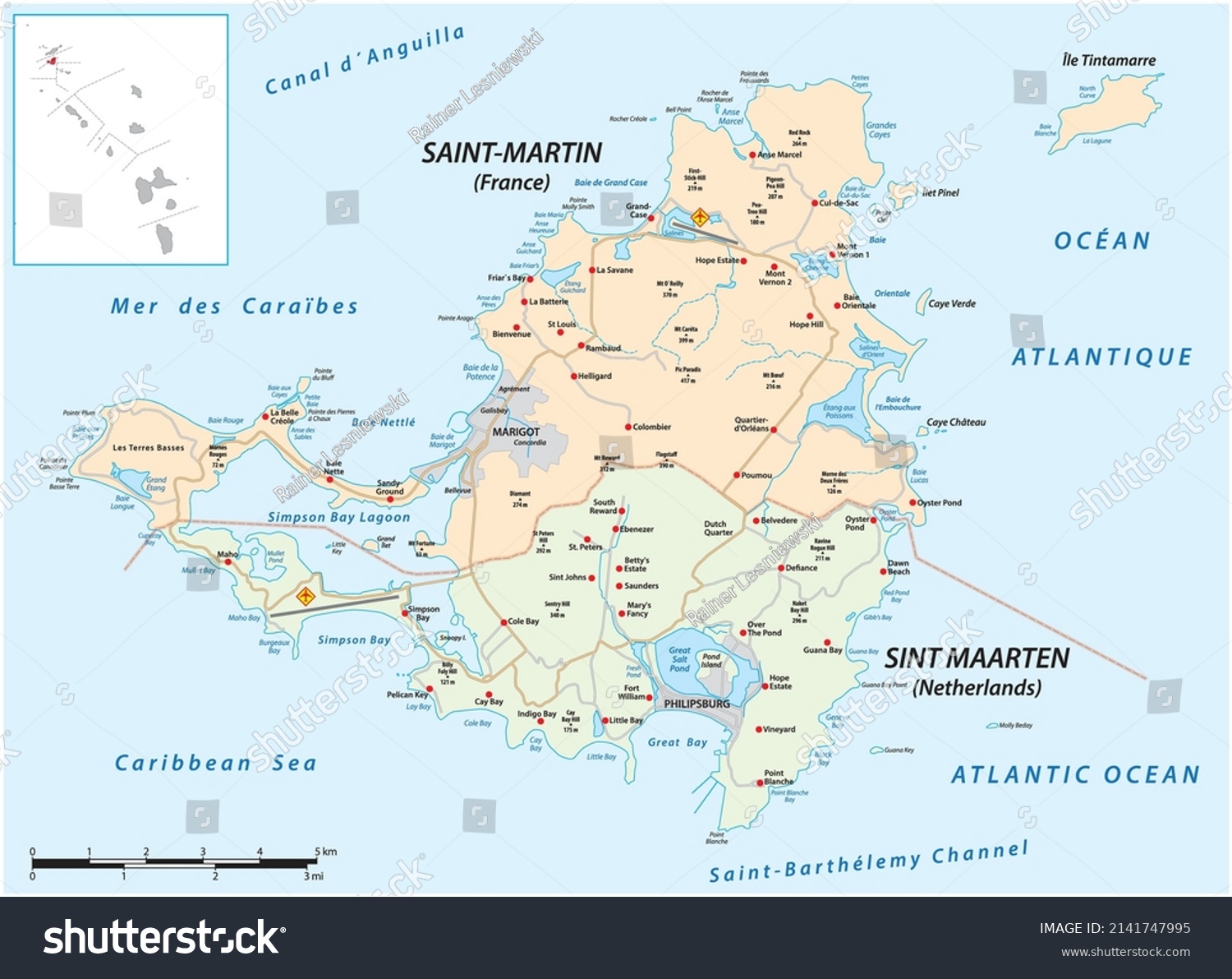 Road Map Caribbean Island Saint Martin Stock Vector (Royalty Free ...