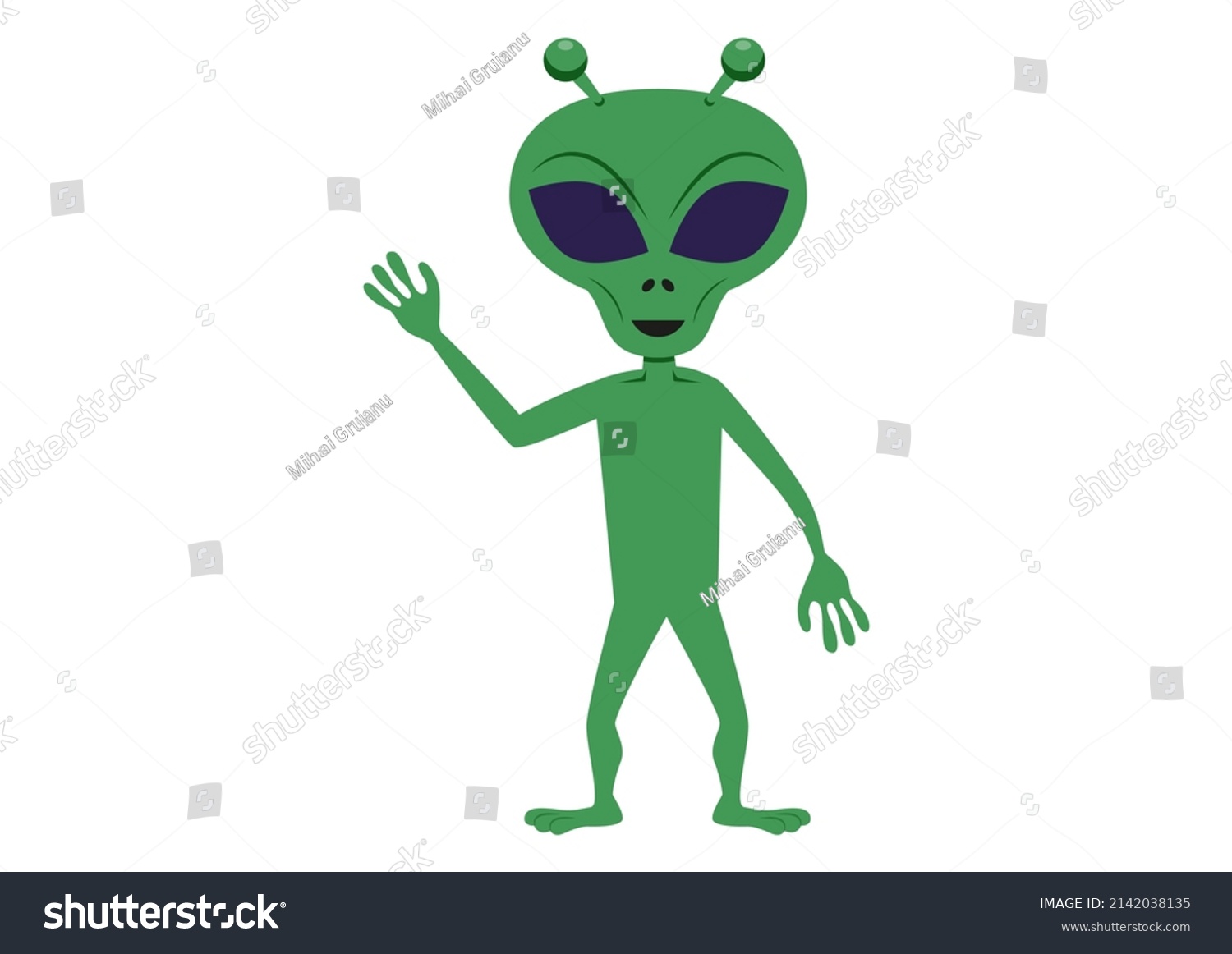 Cartoon Green Alien Vector Illustration Aliens Stock Vector (Royalty