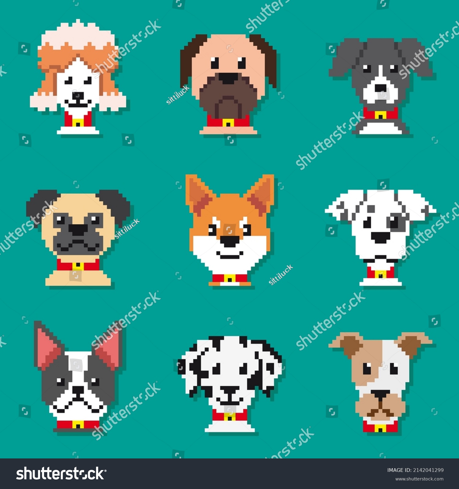 Dogs Characters Pixel Art Icons Set Stock Vector (Royalty Free ...