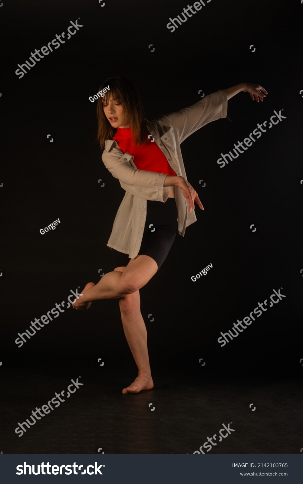 Ballerina Doing Asymmetrical Pose Her Legs Stock Photo 2142103765 ...