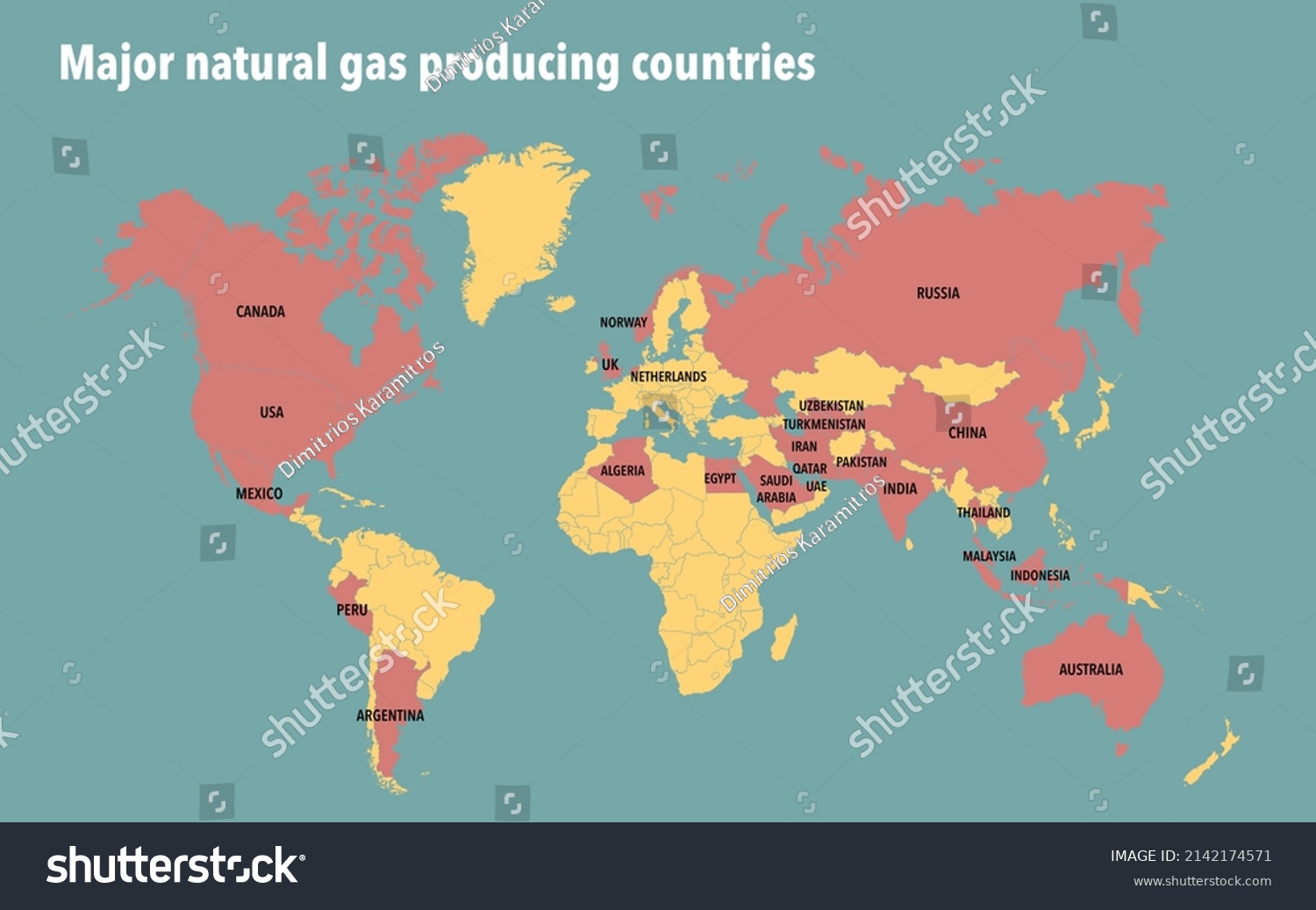 Stock Photo World Map Of Major Natural Gas Producing Countries 2142174571 