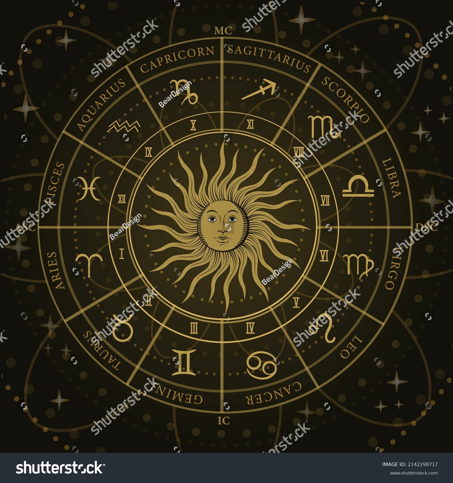 Drawing Astrology Wheel Zodiac Signs Sun Stock Vector (Royalty Free ...