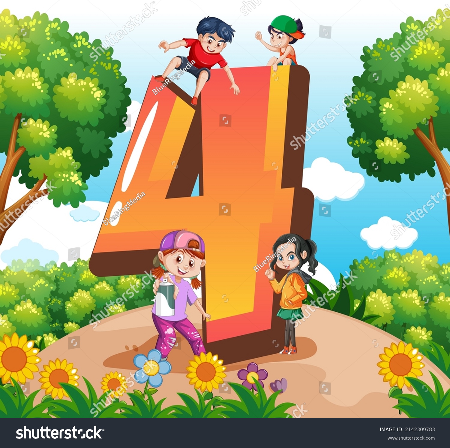 Four Kids Number Four Cartoon Illustration Stock Vector (Royalty Free ...