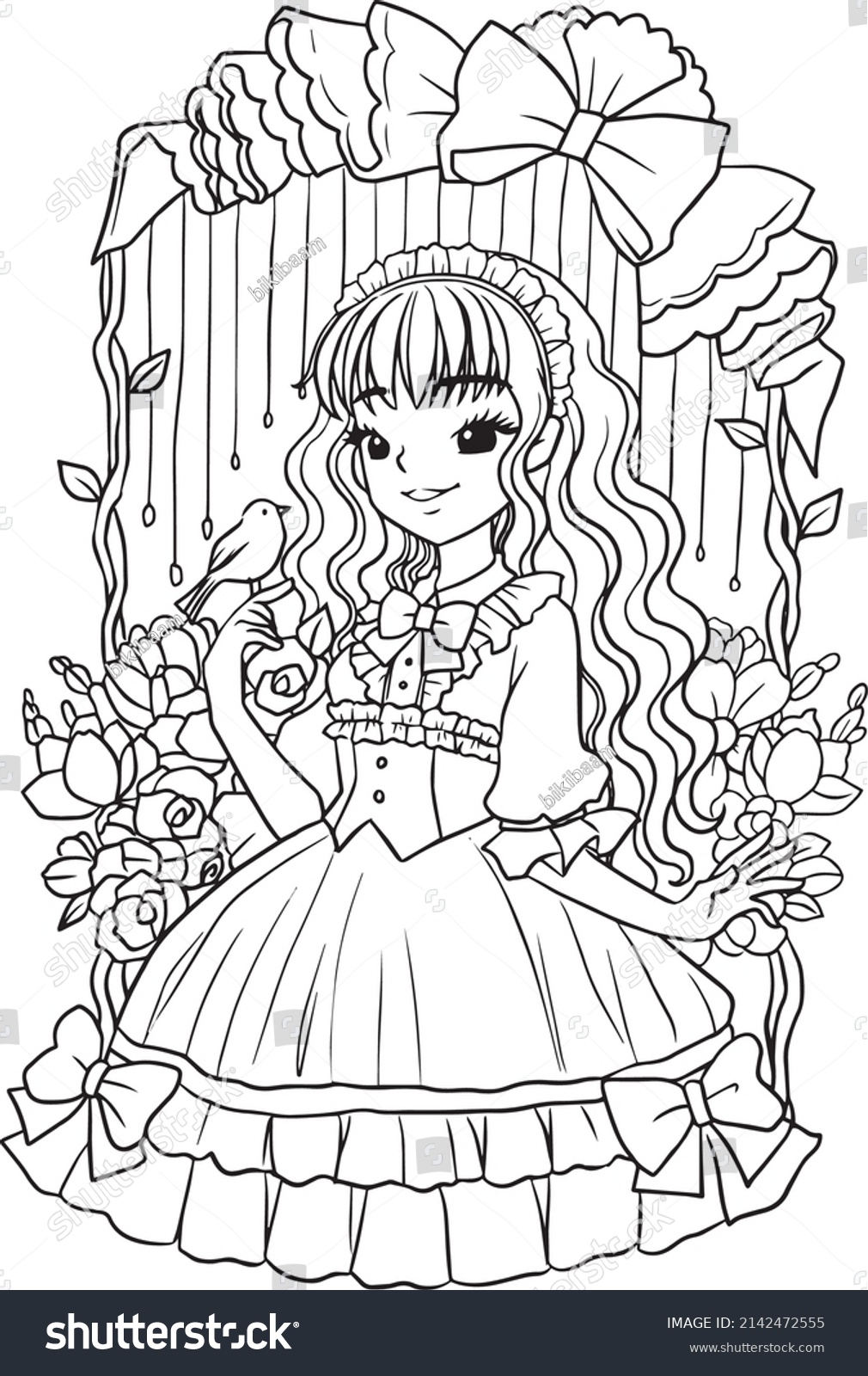 Cartoon Girl Beautiful Coloring Page Cute Stock Vector (Royalty Free ...