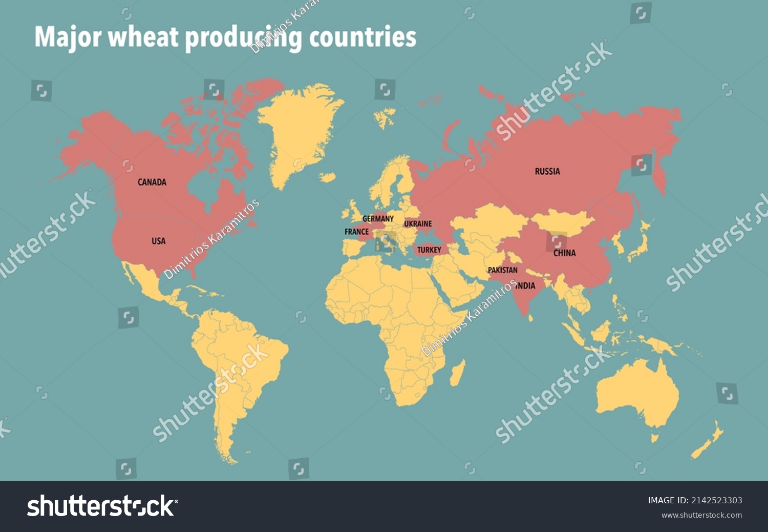 World Map Major Wheat Producing Countries Stock Illustration 2142523303 ...