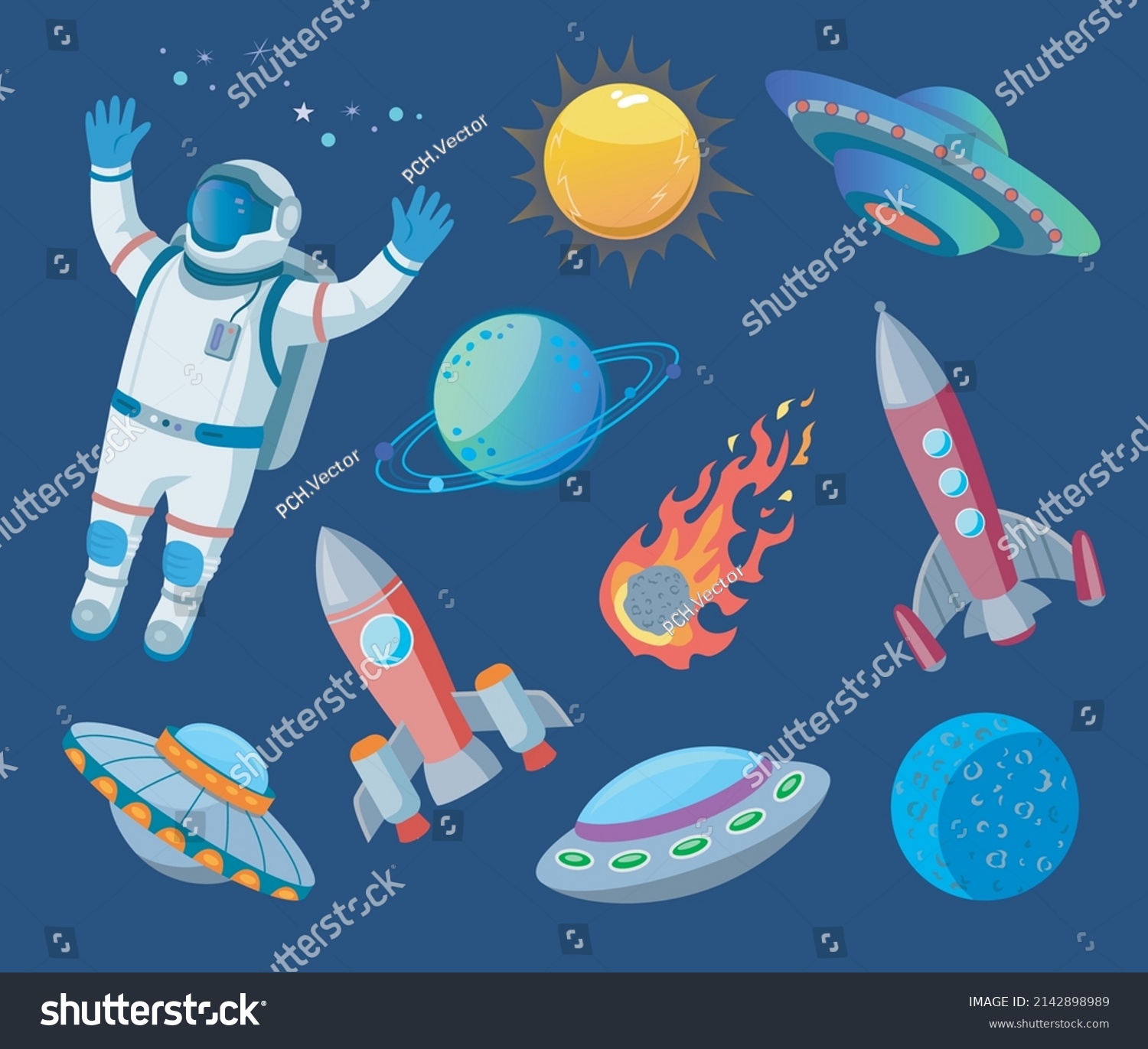 Astronaut Space Objects Cartoon Illustration Set Stock Vector (Royalty ...