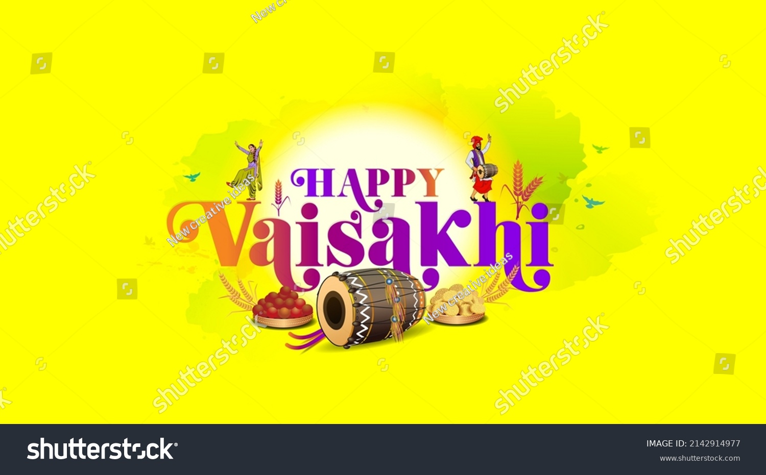 Vaisakhi Baisakhi Festival Celebration Greeting Card Stock Vector ...