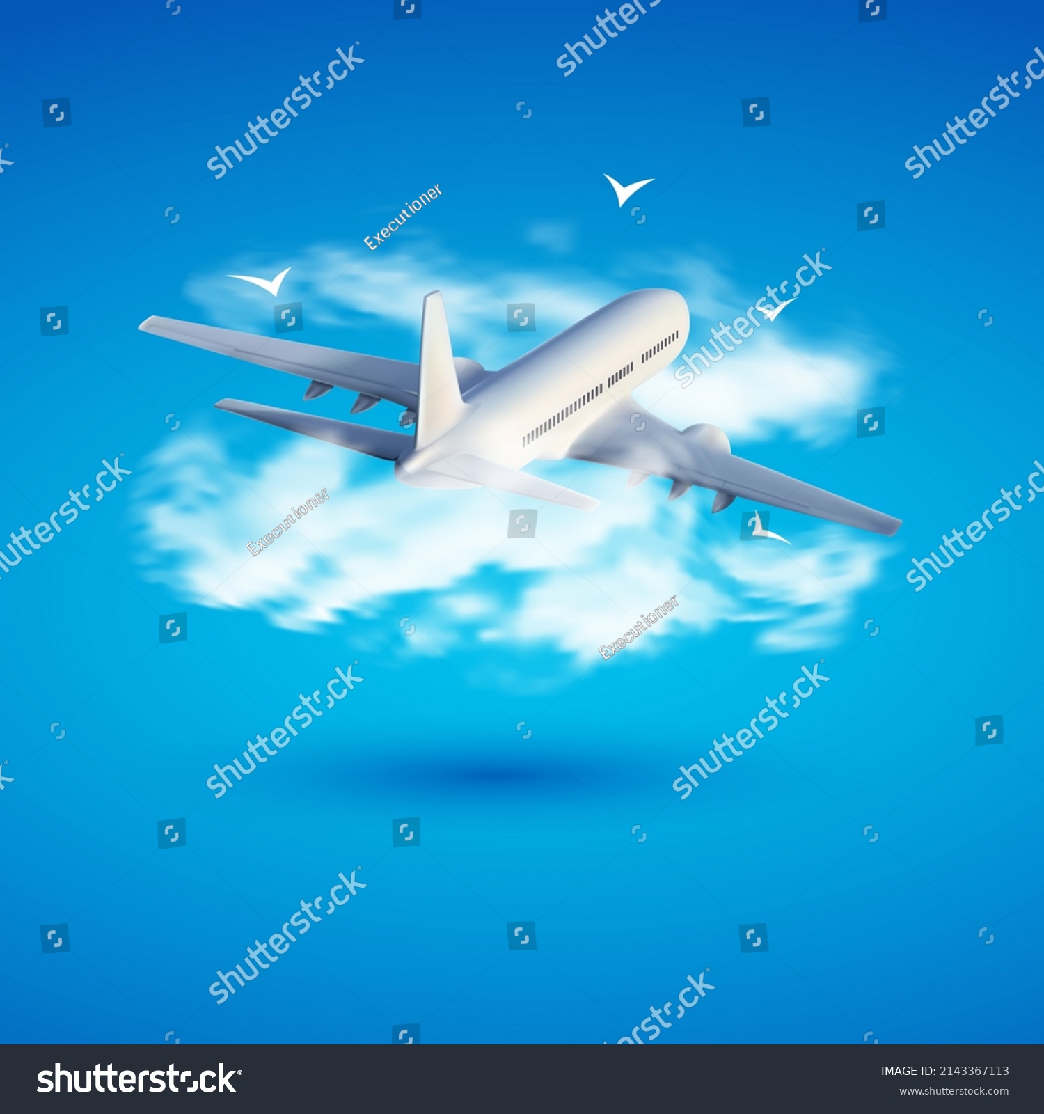 Vector 3d Illustration Airplane Clouds Travel Stock Vector (Royalty ...