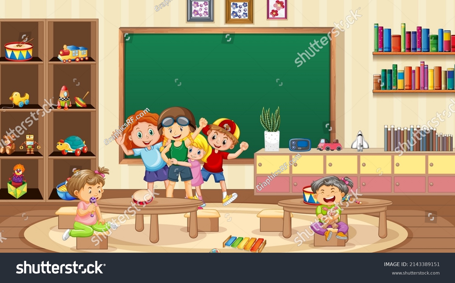 Scene Children Playing Classroom Illustration Stock Vector (Royalty ...