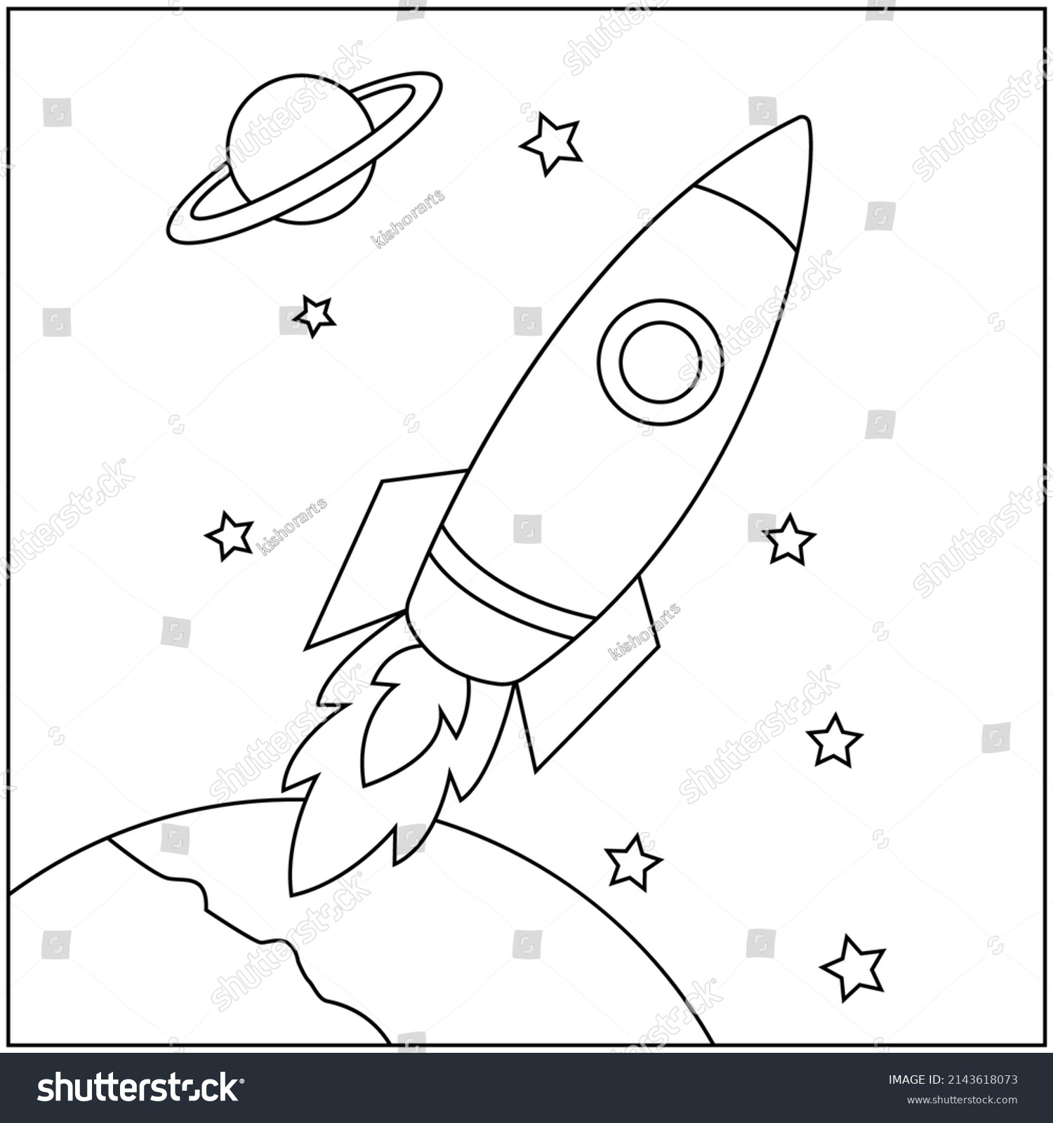 Space Star Rocket Coloring Page Stock Vector (Royalty Free) 2143618073 ...